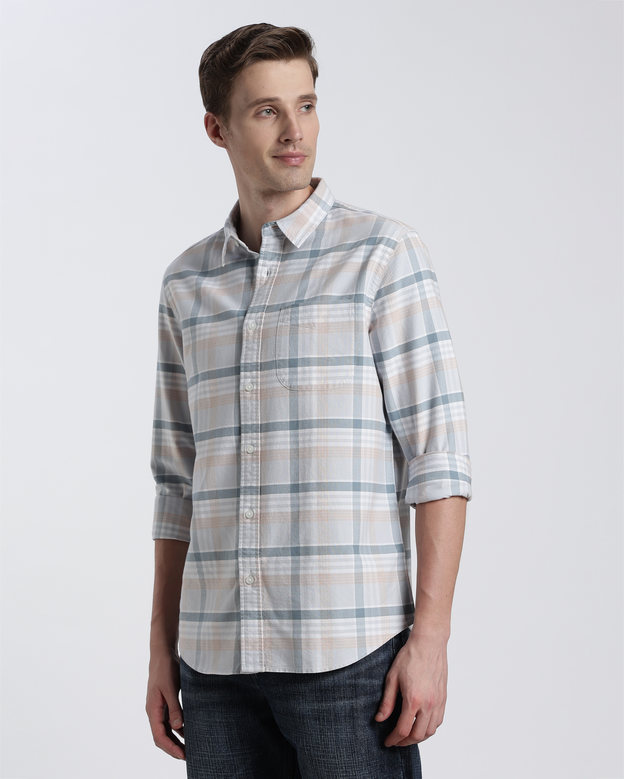 Light Blue and Grey Check Shirt