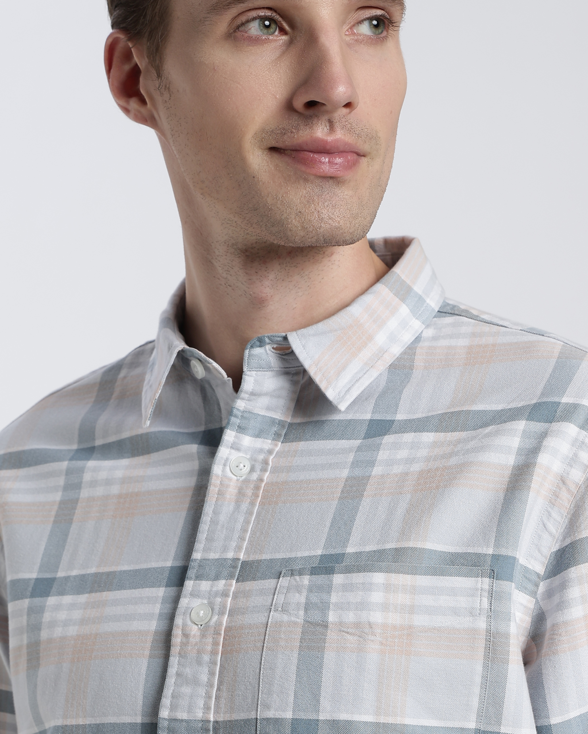 Light Blue and Grey Check Shirt