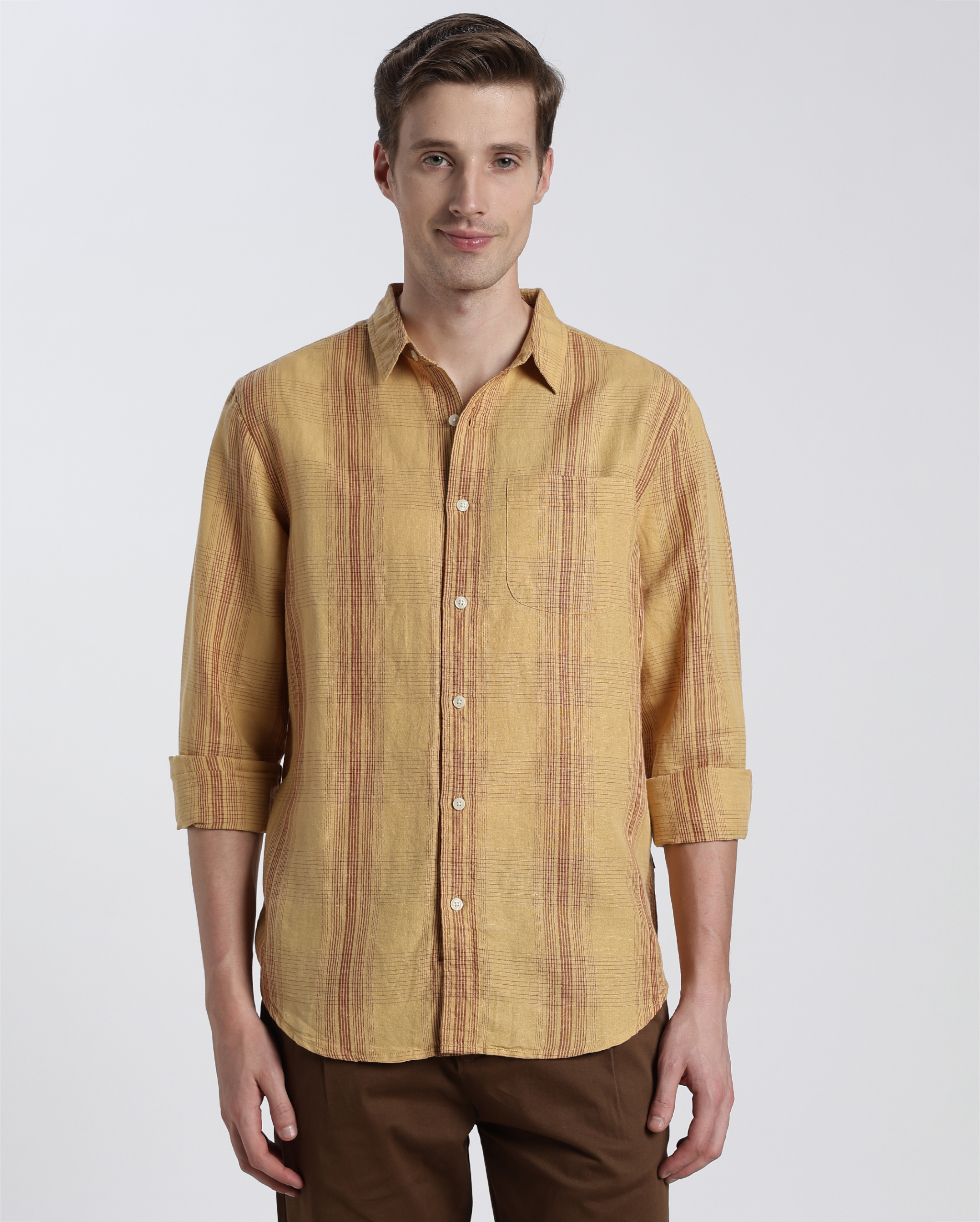 Yellow and Maroon Check Shirt