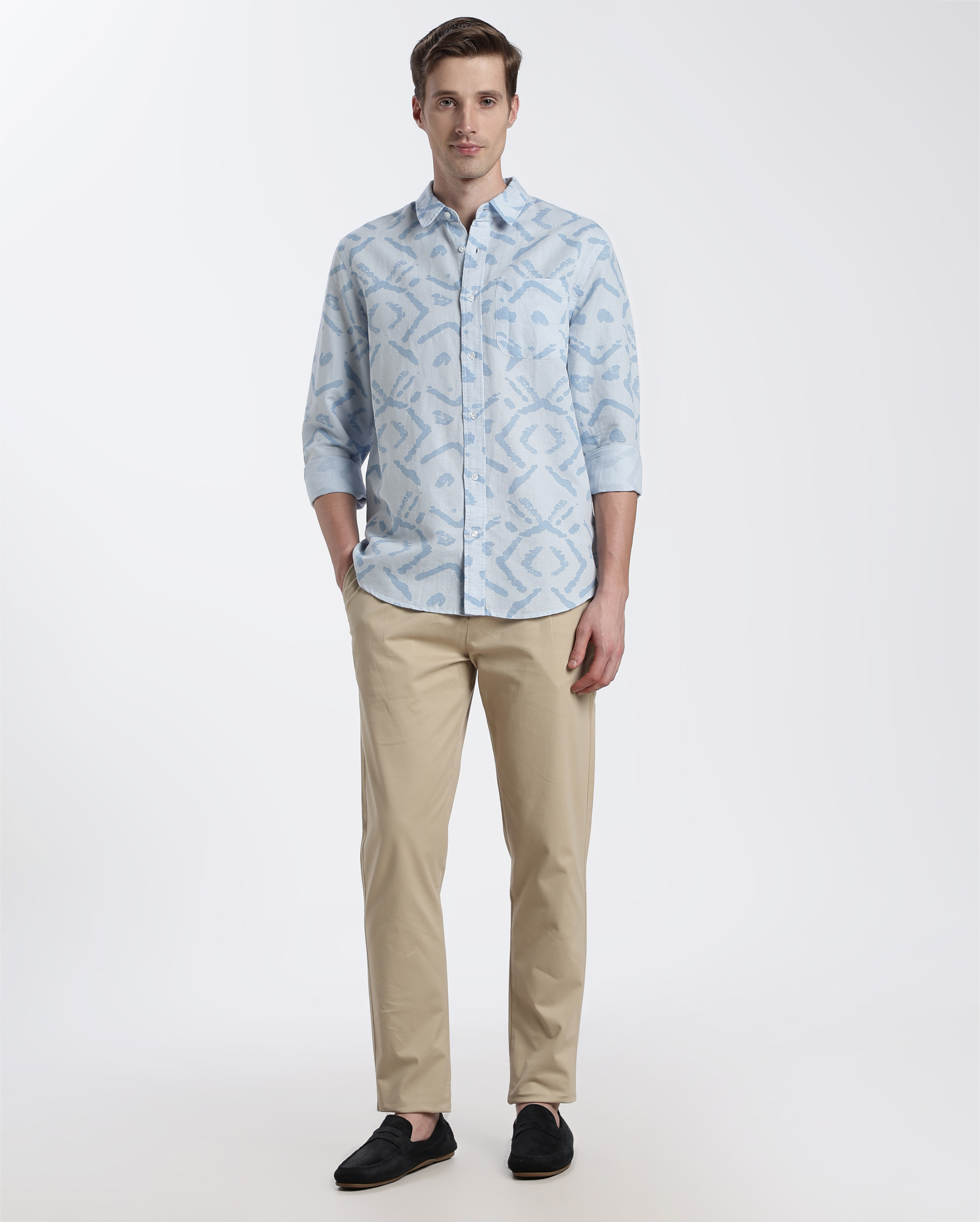 Blue and White Printed Abstract Shirt