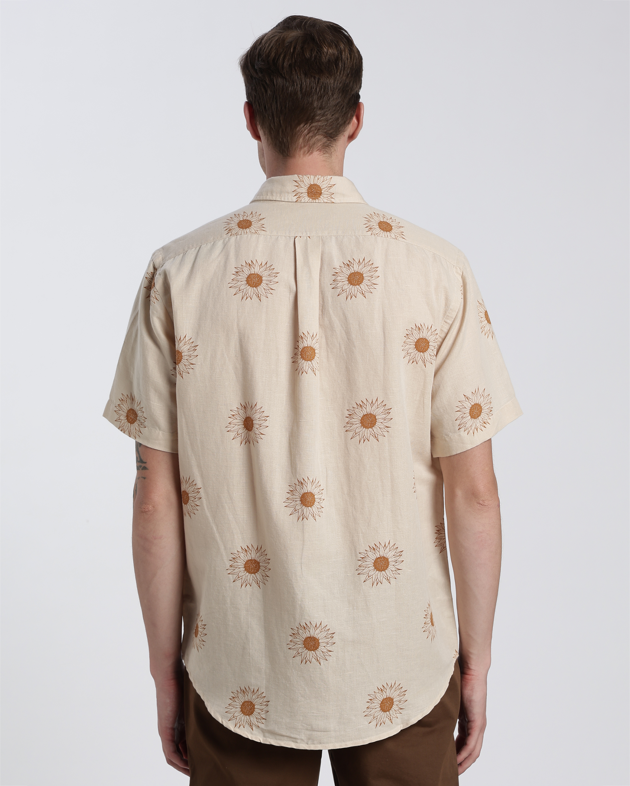 Off-White and Brown Floral Print Shirt