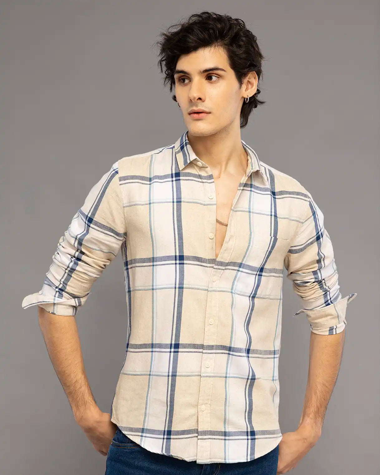 Cream Box Check Shirt