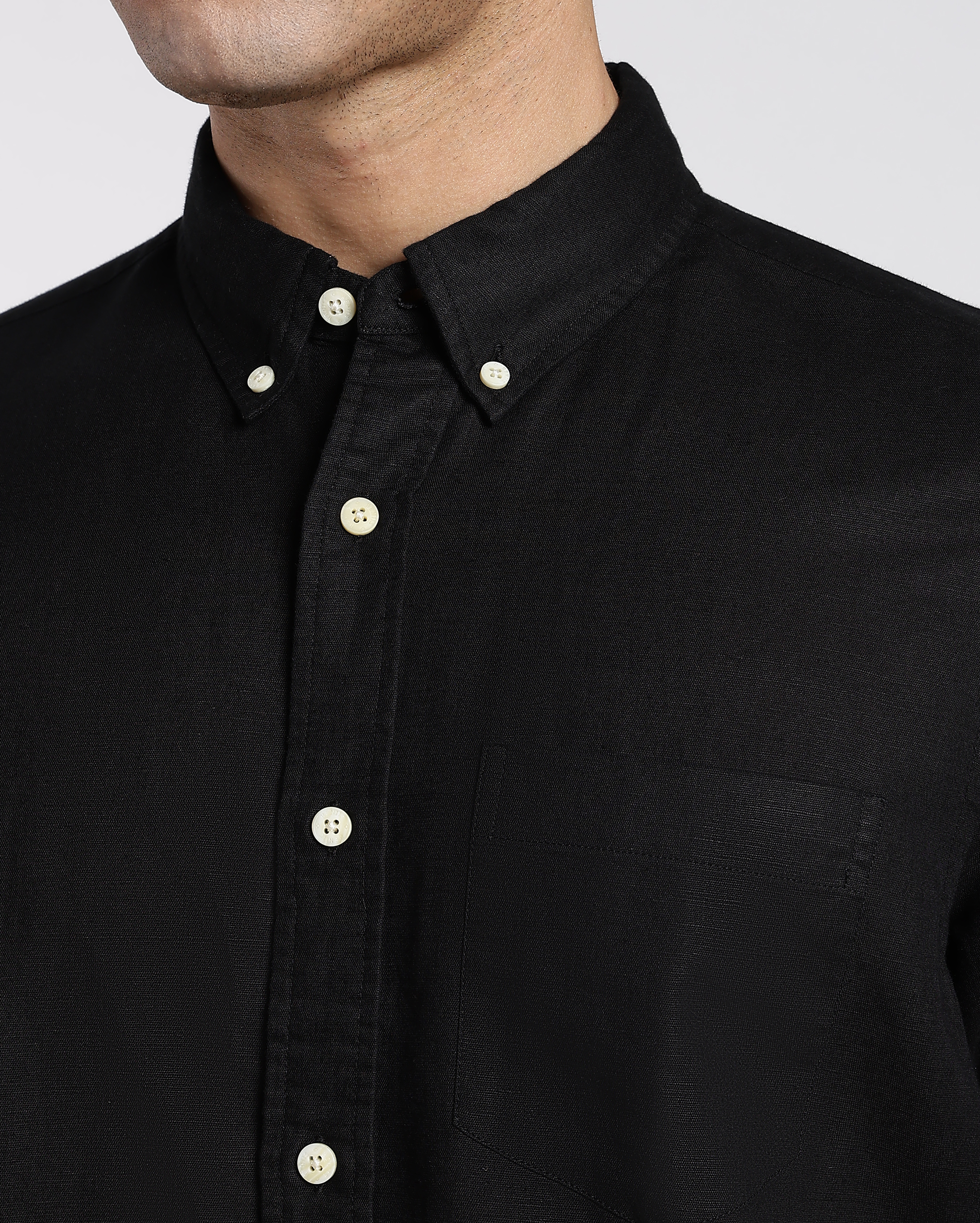 Black Cotton Linen Shirt