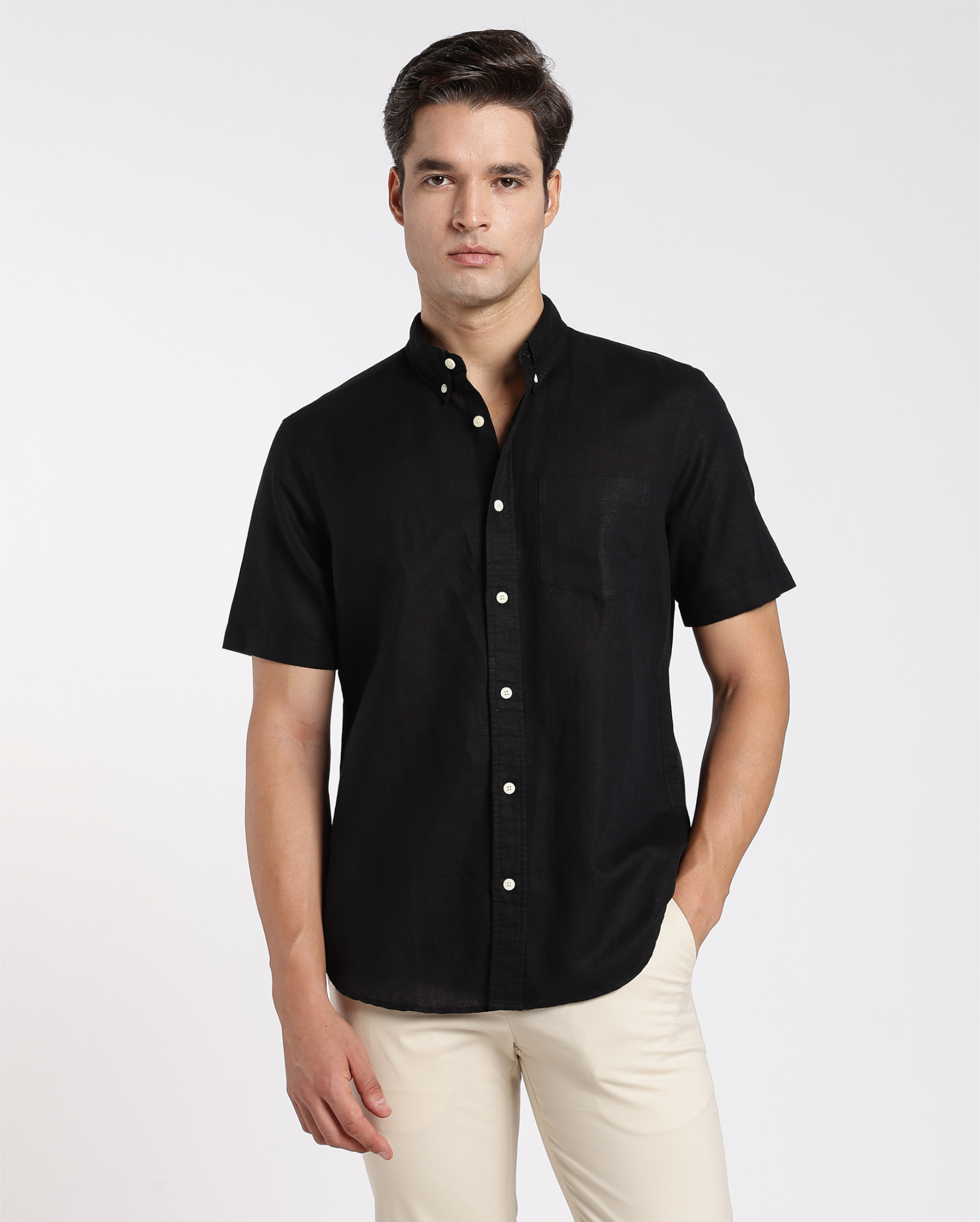 Black Cotton Linen Shirt