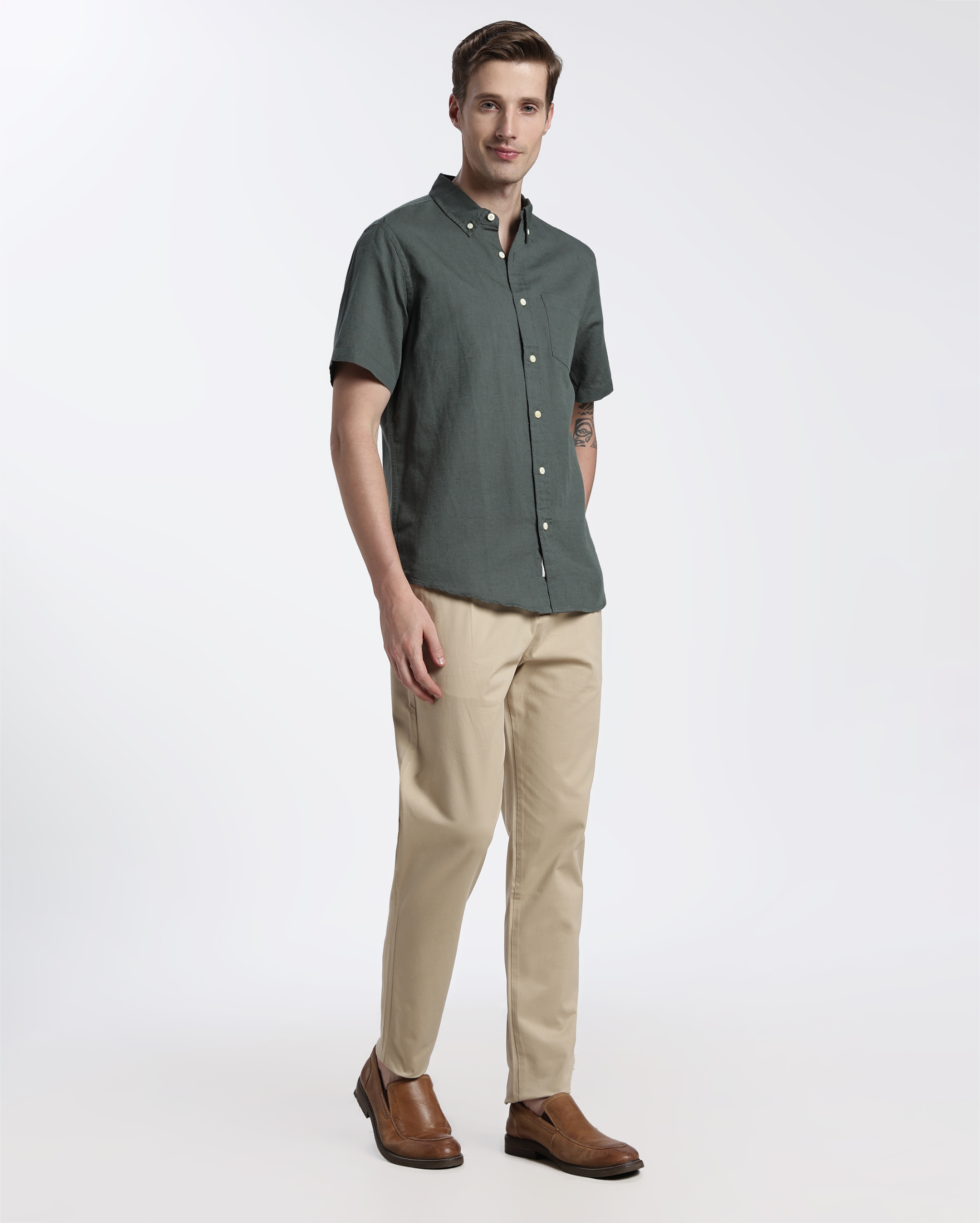 Green Cotton Linen Shirt