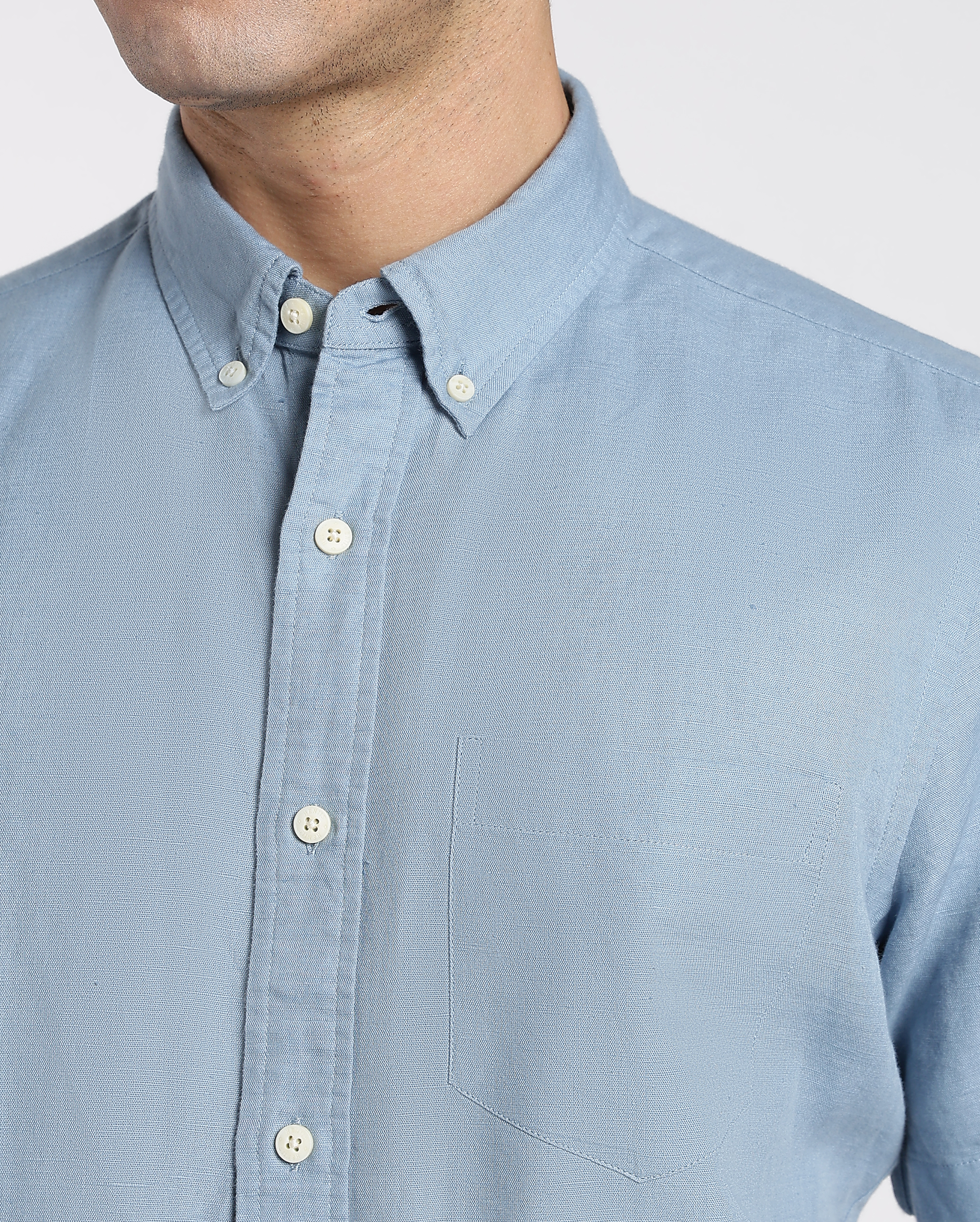 Ash Blue Cotton Linen Shirt