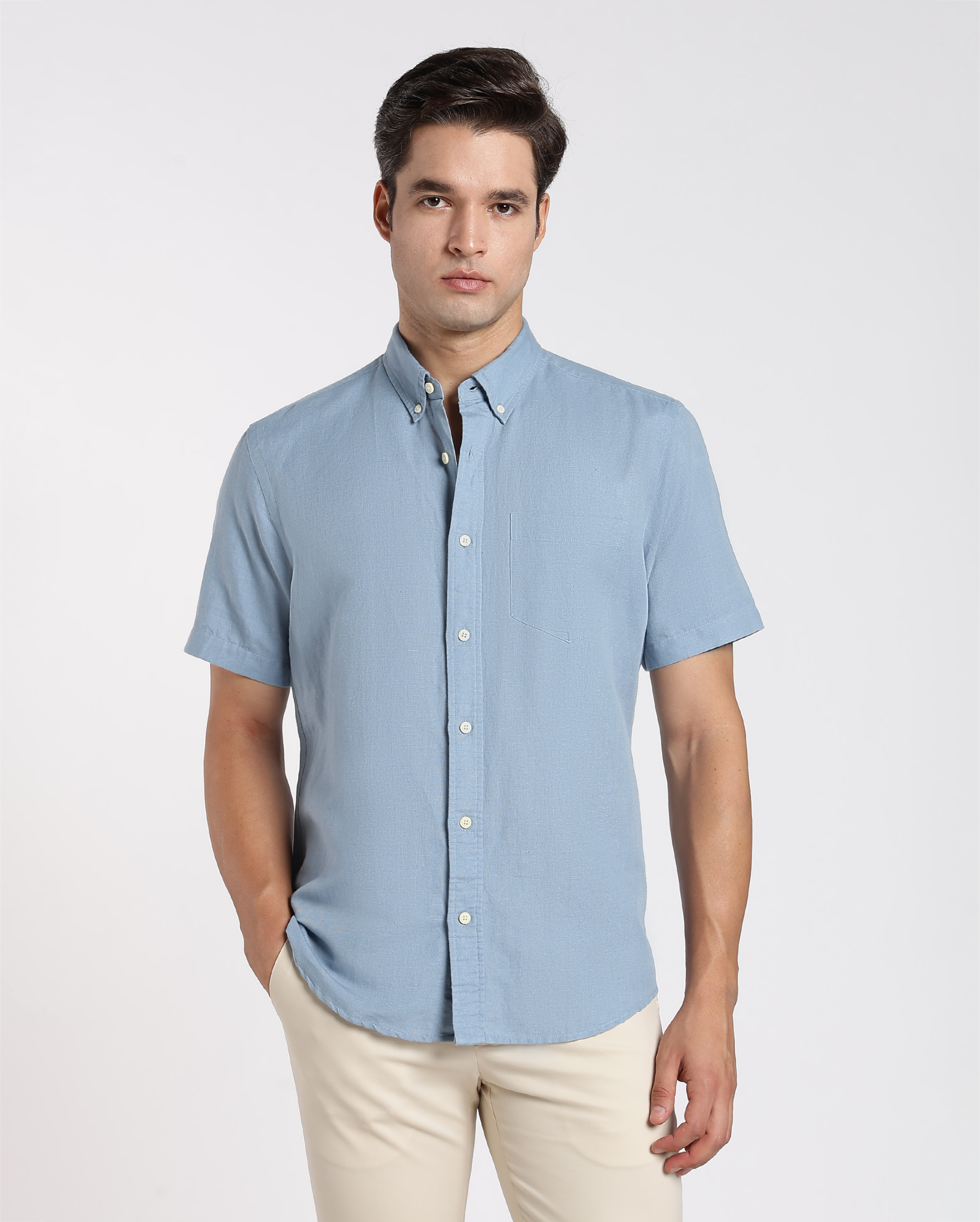 Ash Blue Cotton Linen Shirt