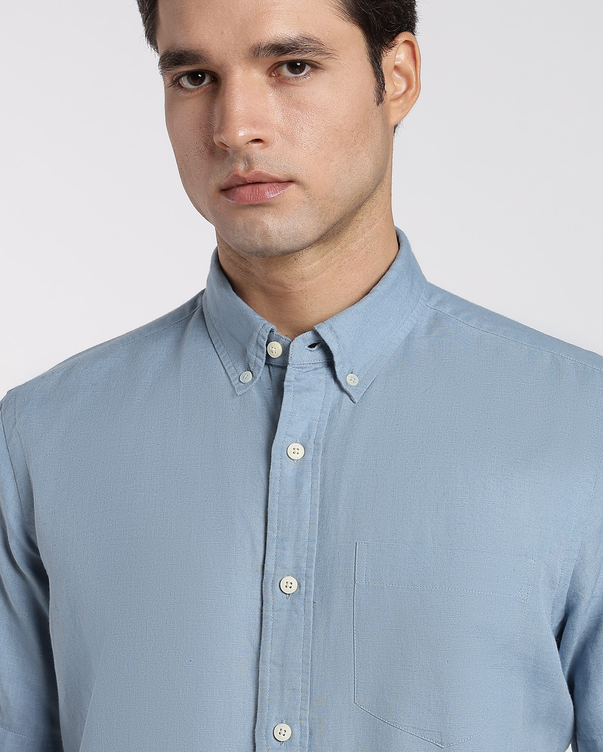 Ash Blue Cotton Linen Shirt