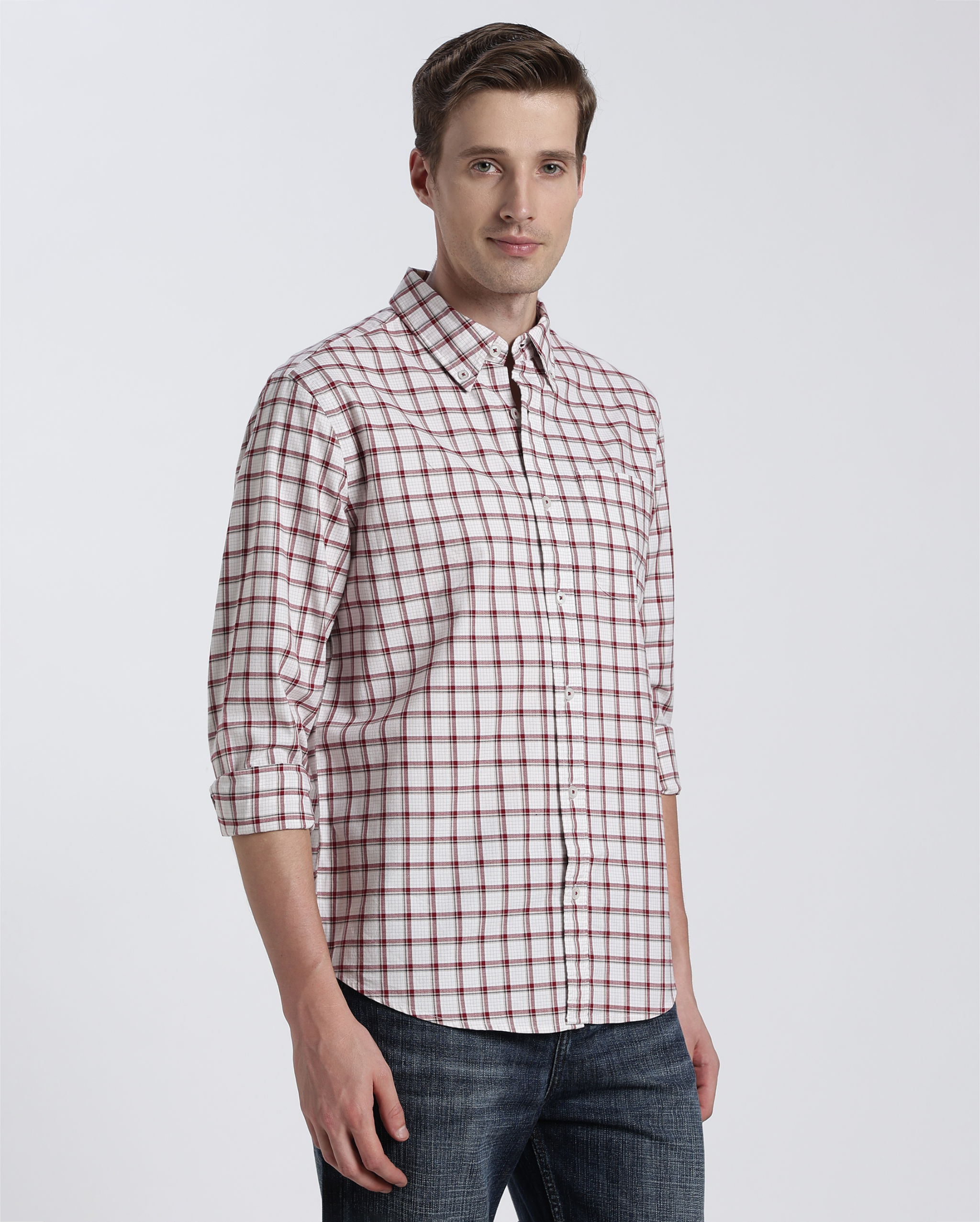 White and Red Check Shirt
