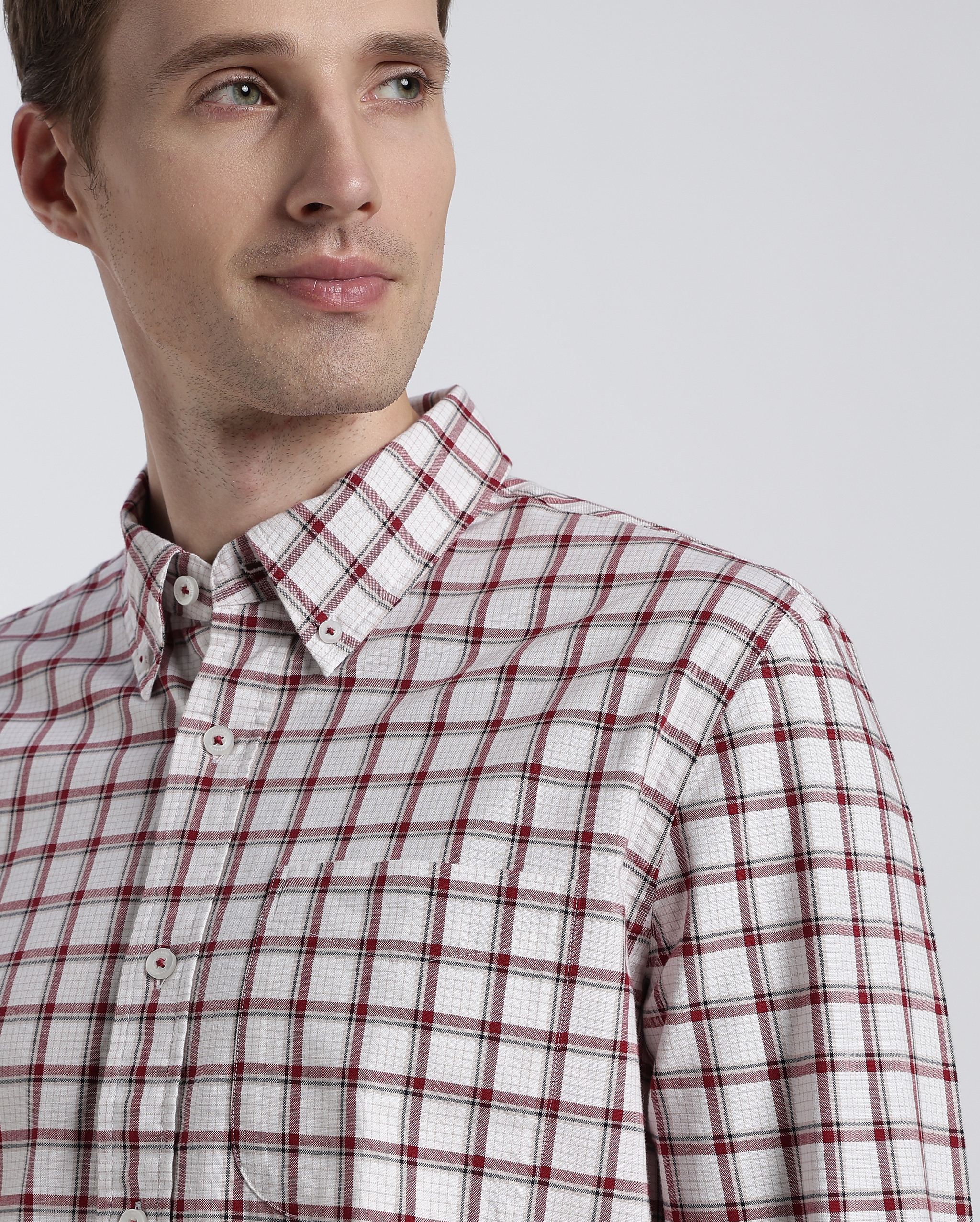 White and Red Check Shirt