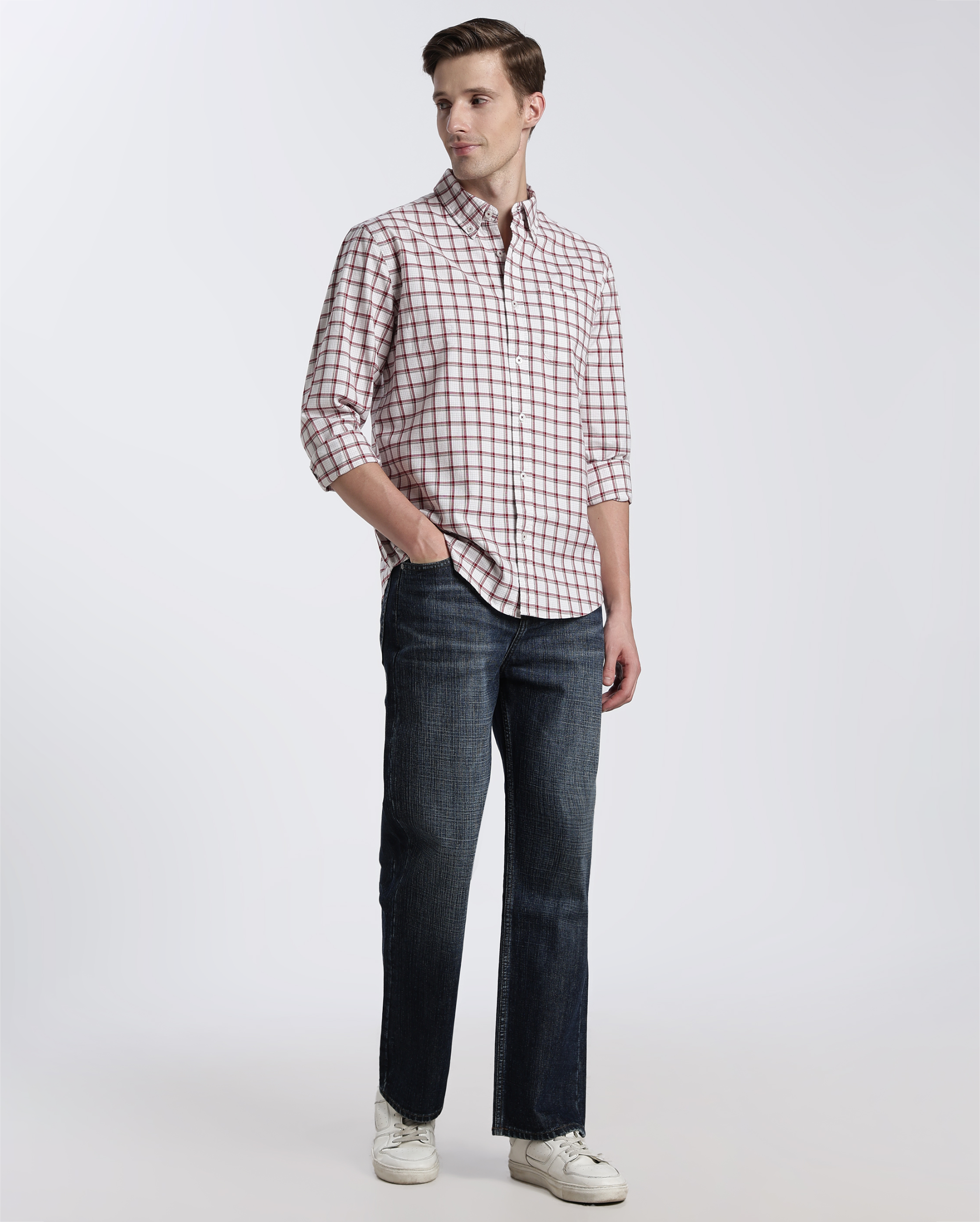 White and Red Check Shirt