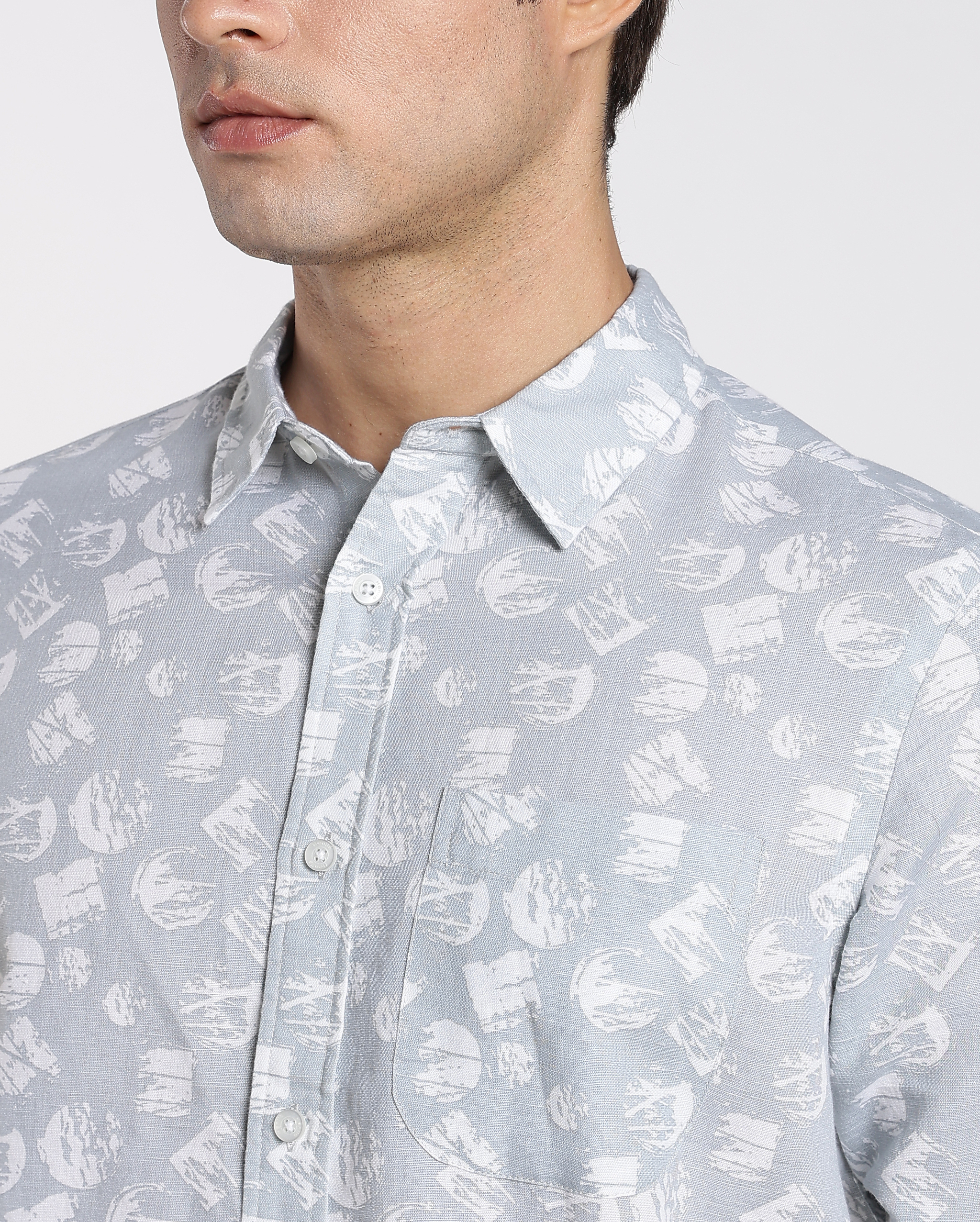 Ash Grey and White Abstract Print Shirt