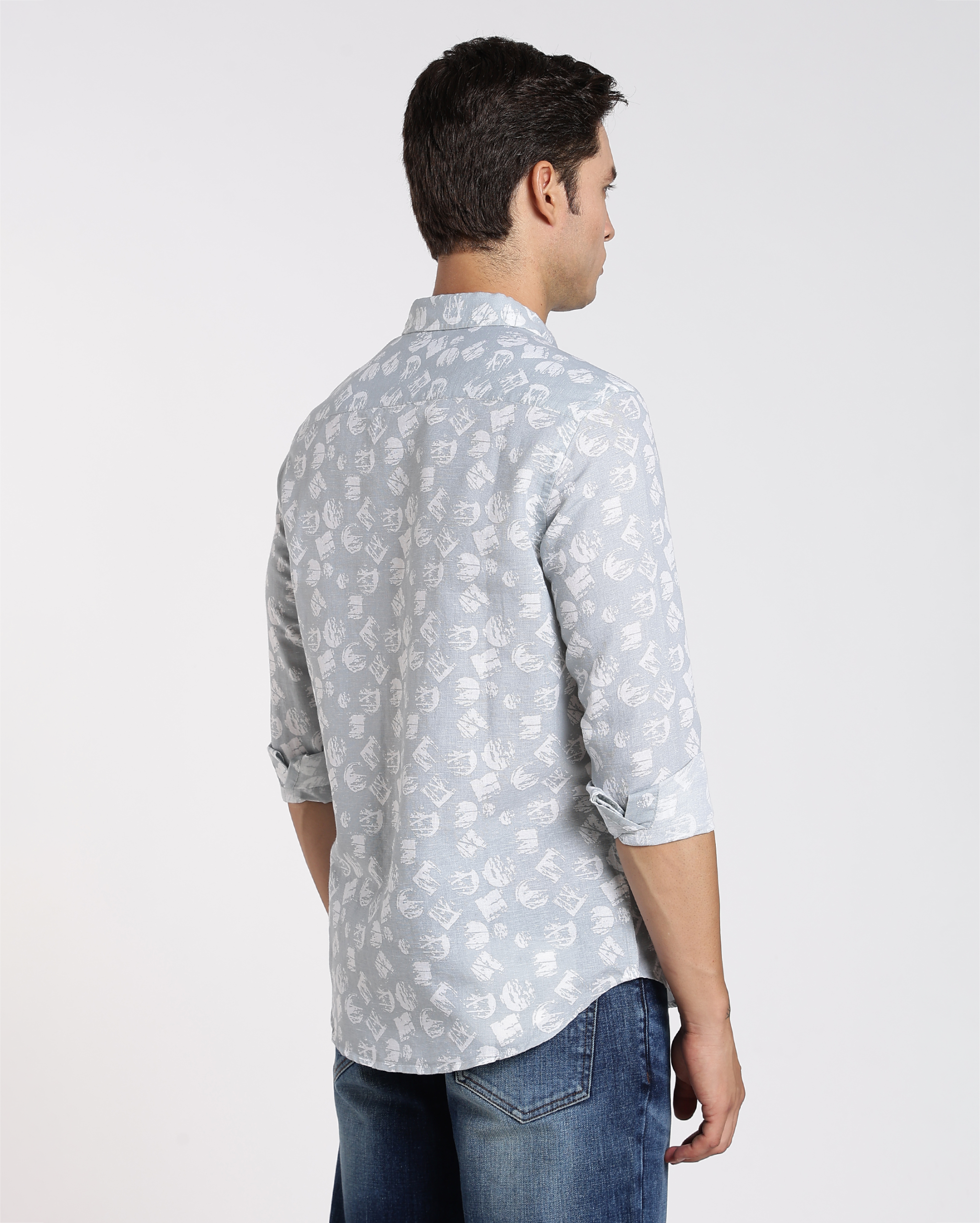 Ash Grey and White Abstract Print Shirt