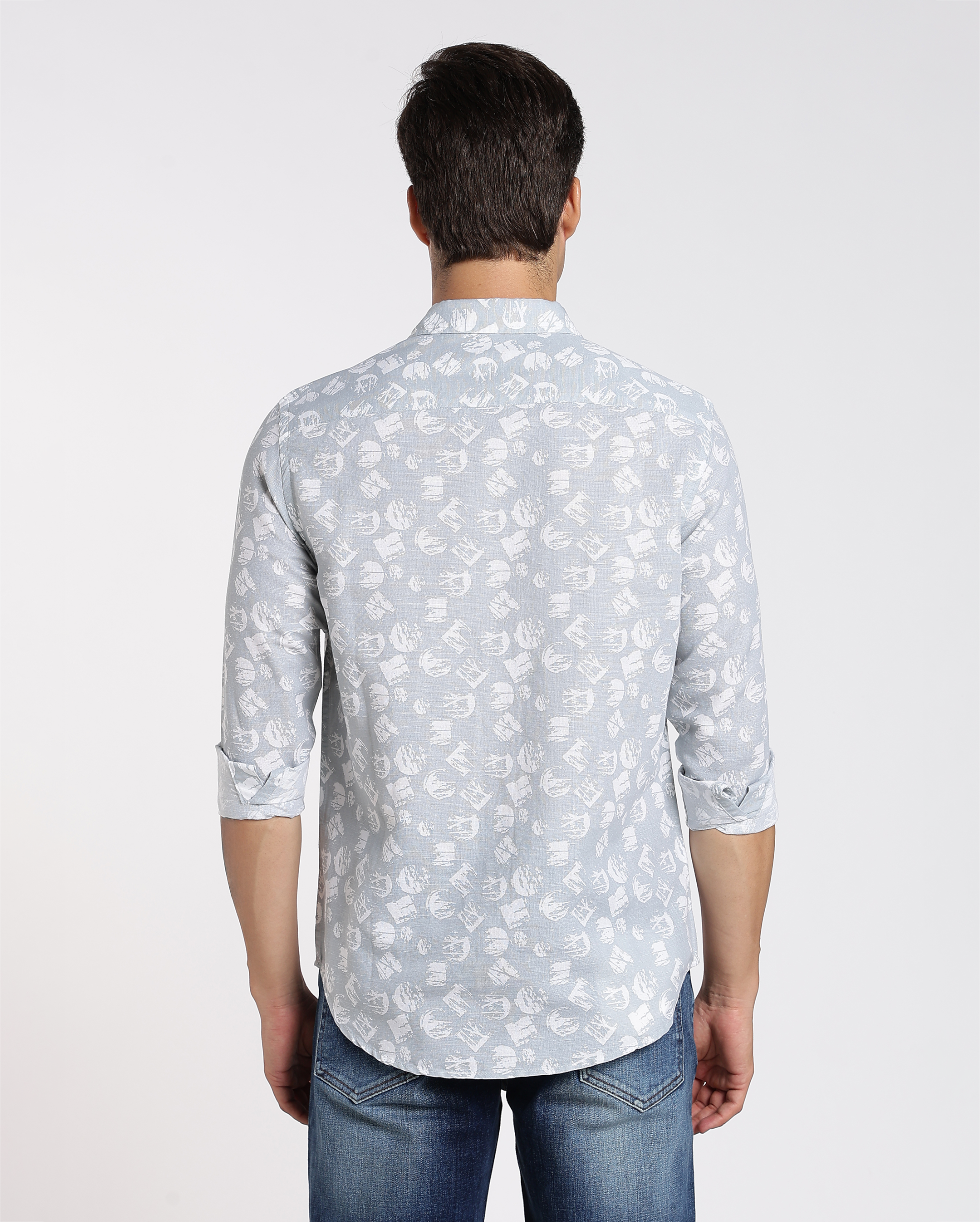 Ash Grey and White Abstract Print Shirt