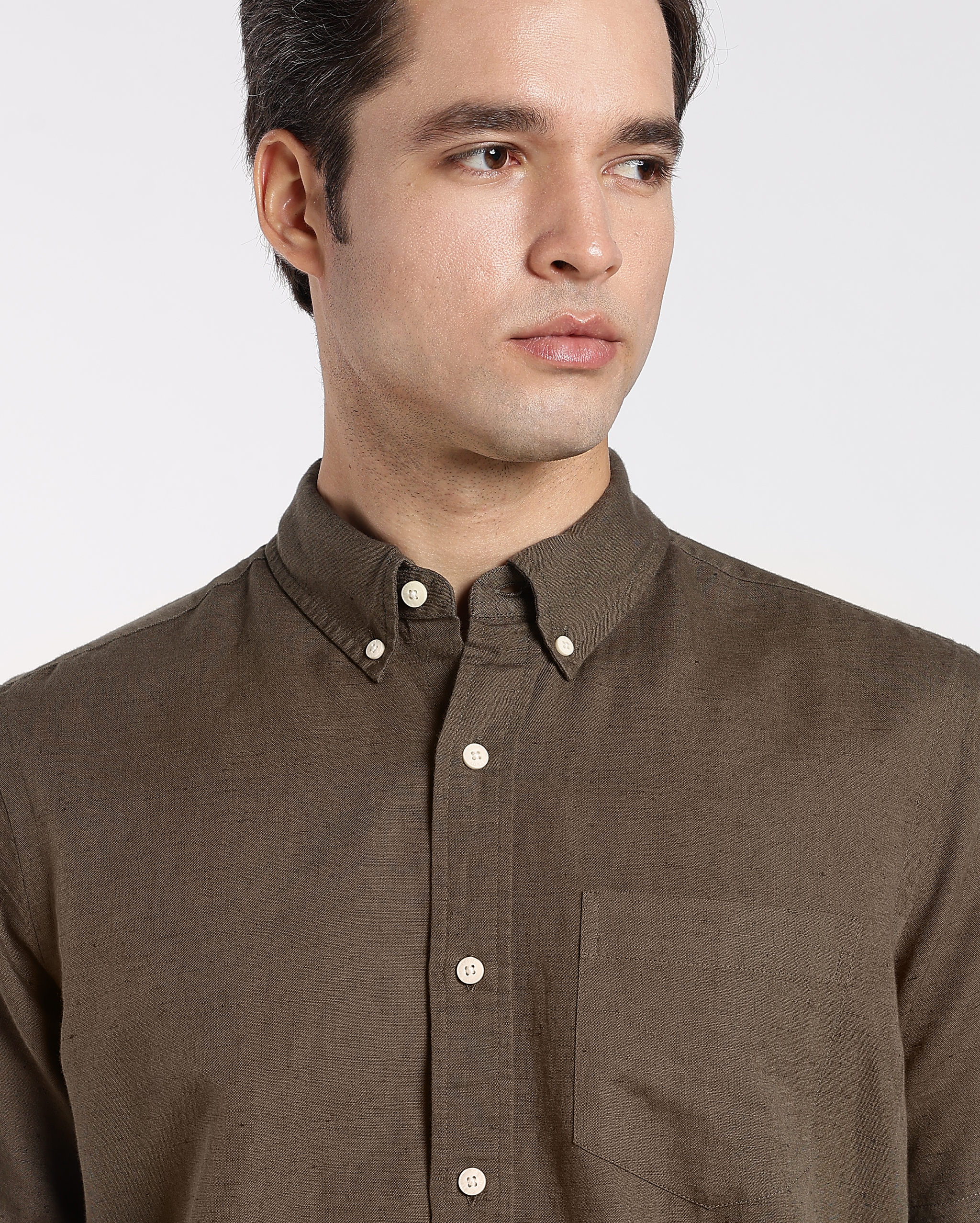 Military Green Cotton Linen Shirt