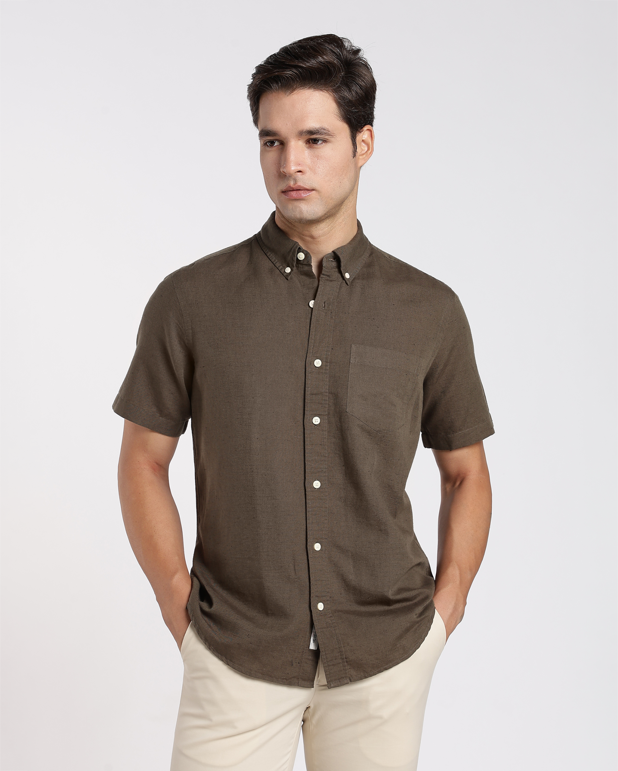Military Green Cotton Linen Shirt