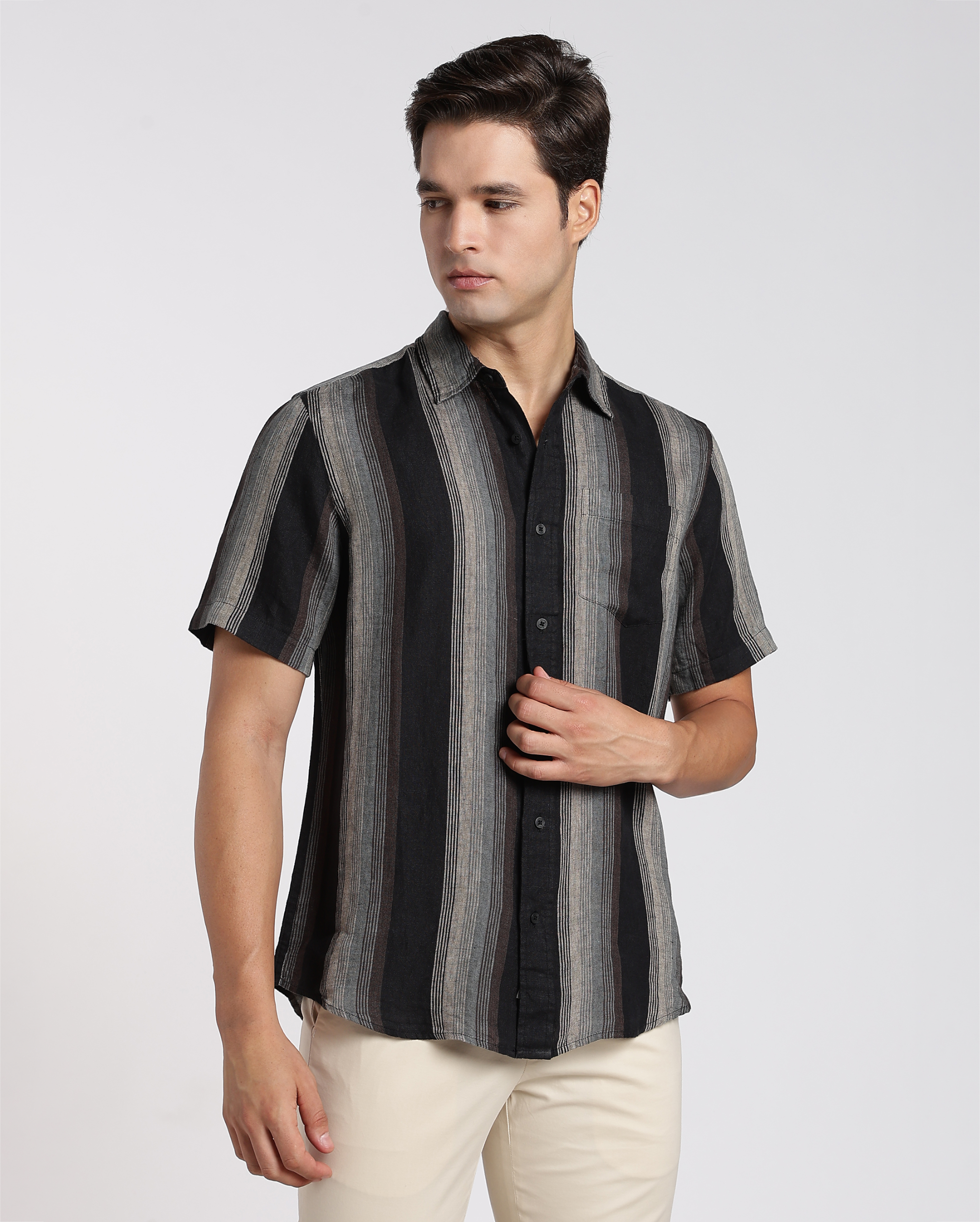 Black and Beige Stripe Shirt