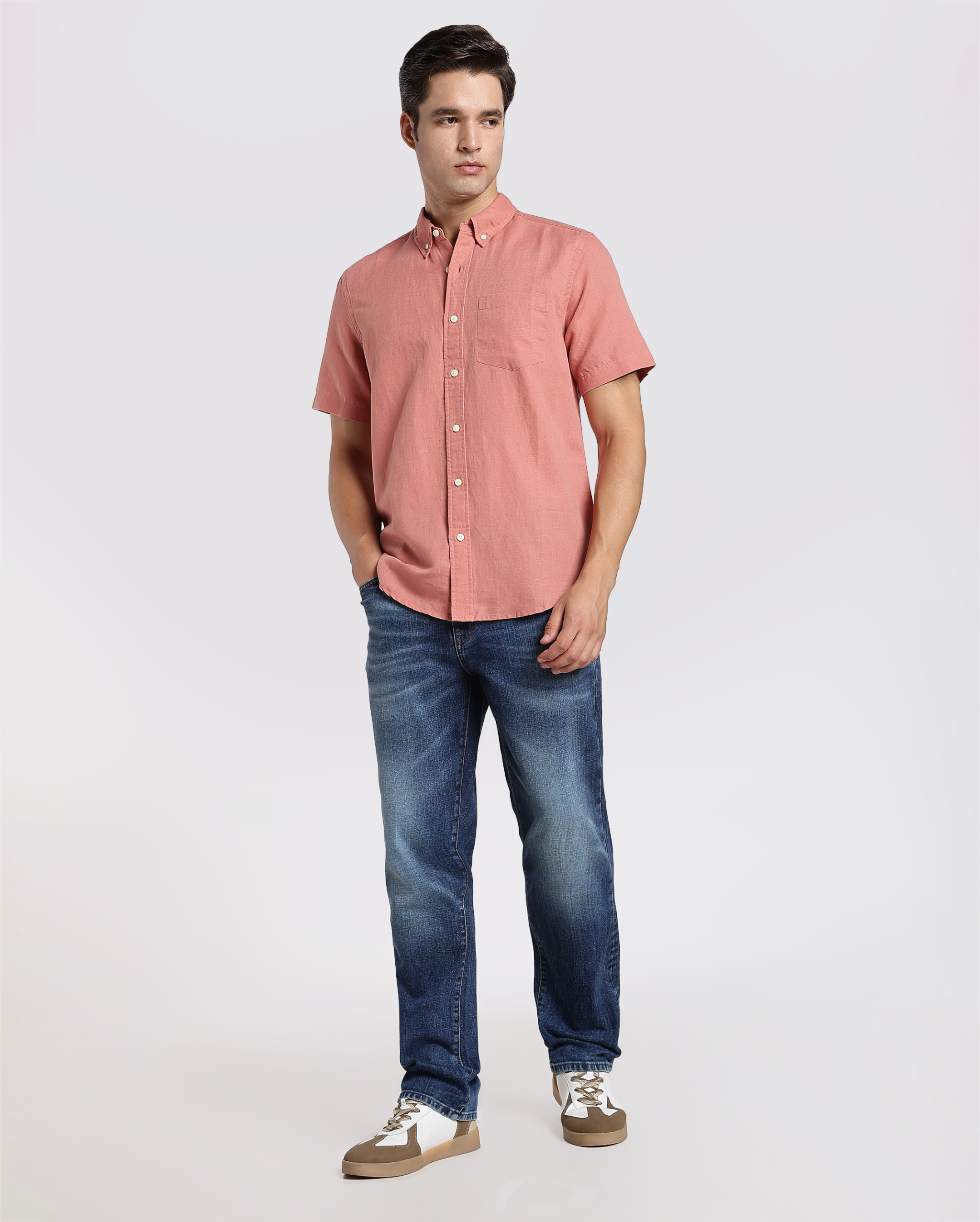 Rust Orange Cotton Linen Shirt