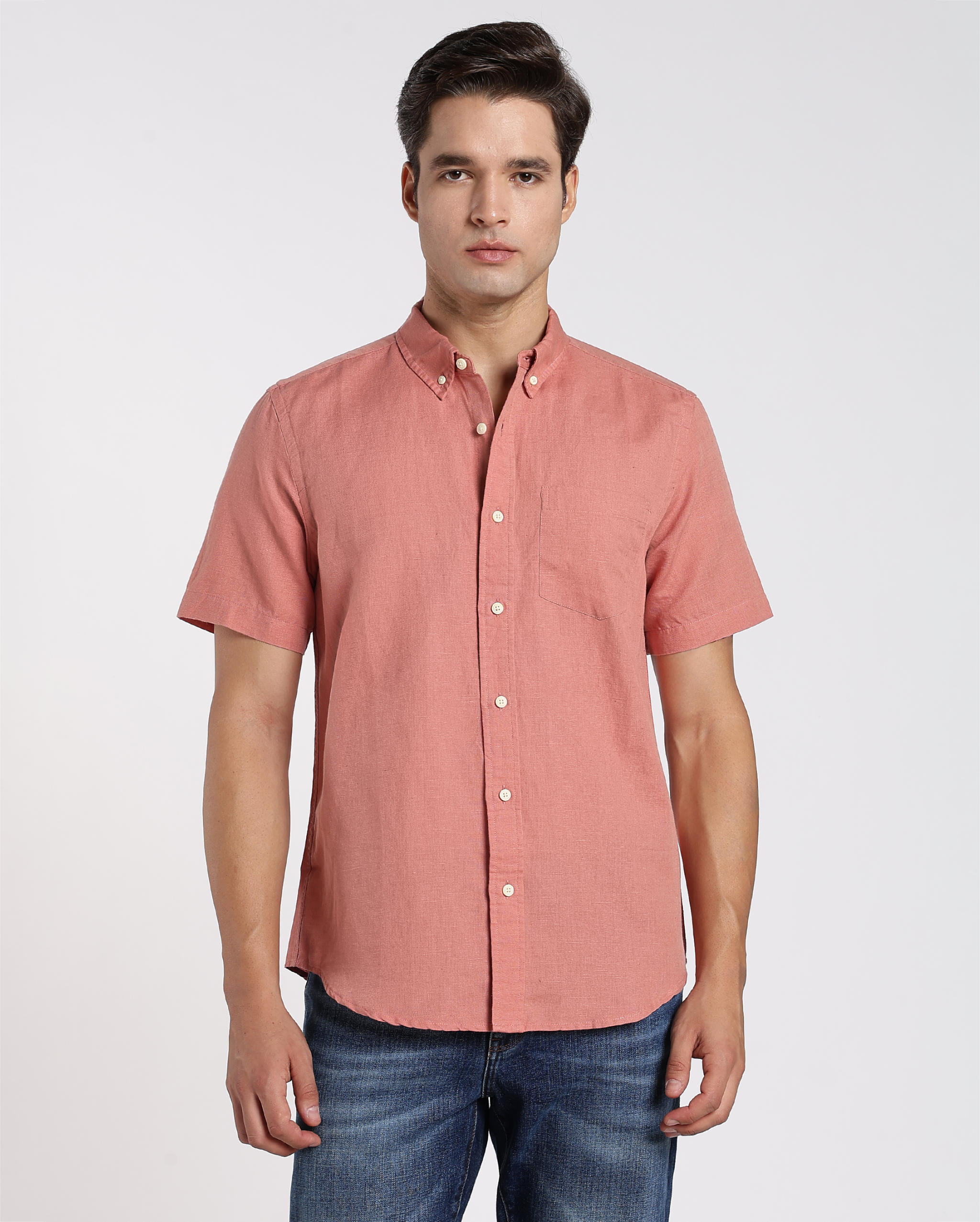 Rust Orange Cotton Linen Shirt