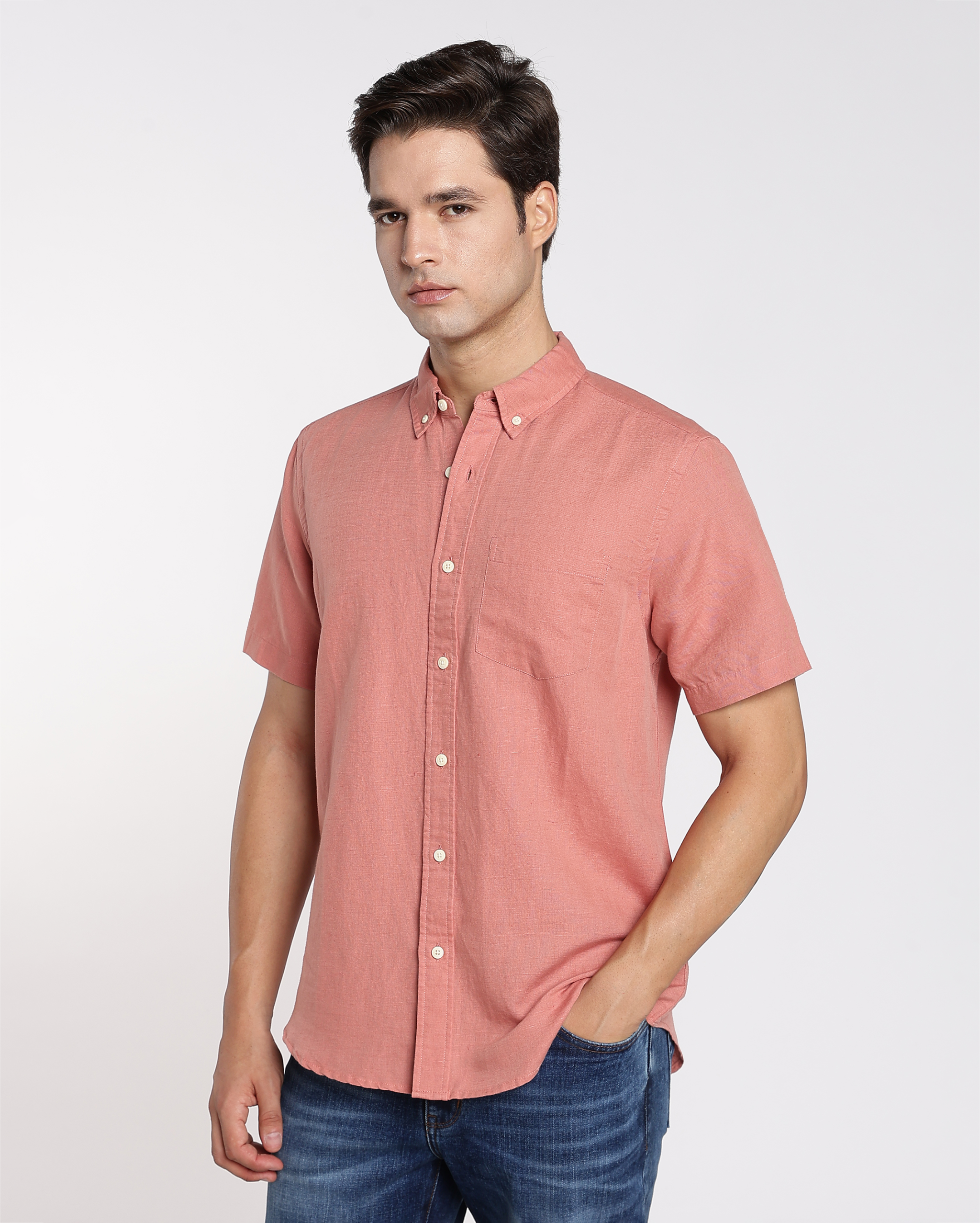Rust Orange Cotton Linen Shirt