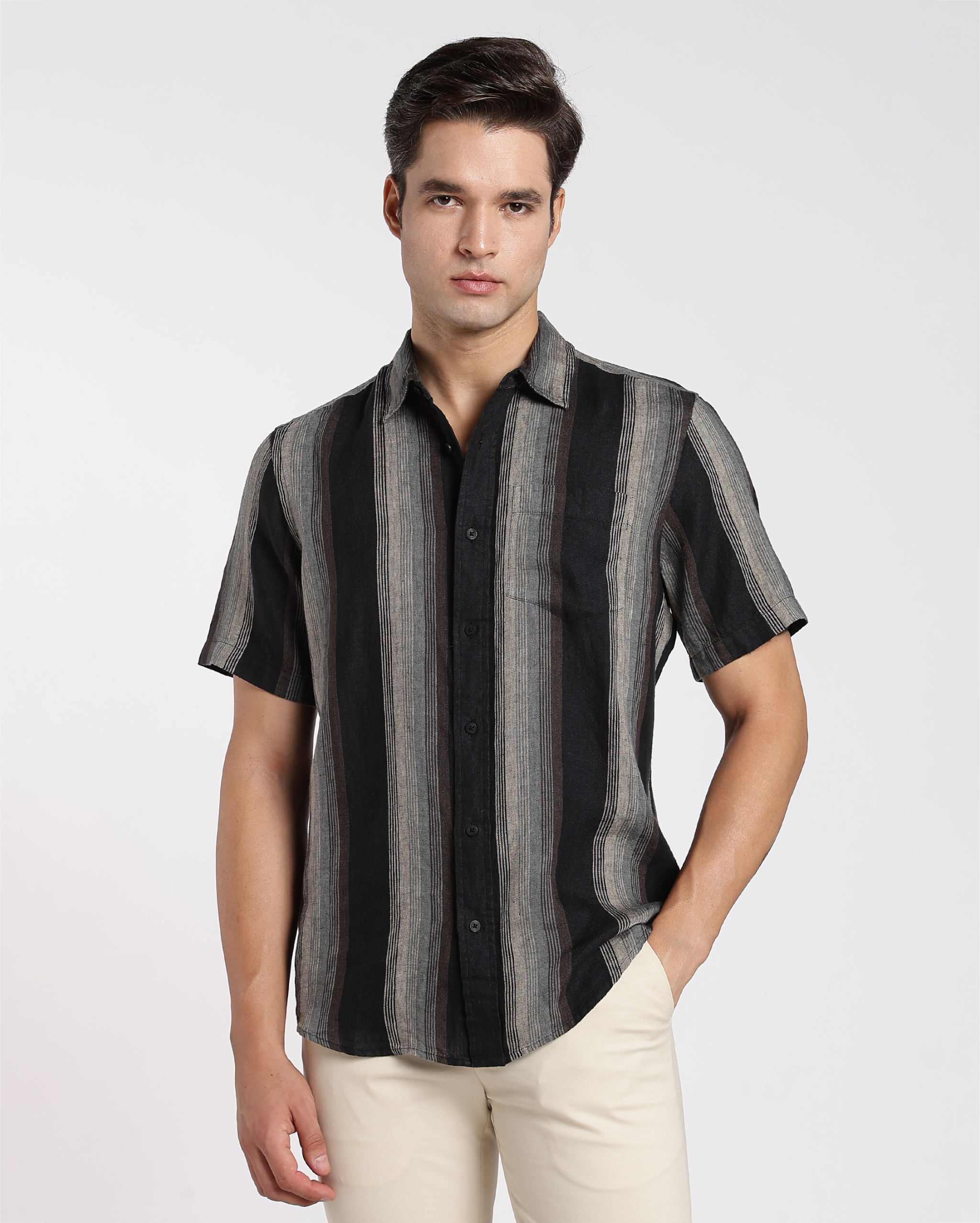 Black and Beige Stripe Shirt