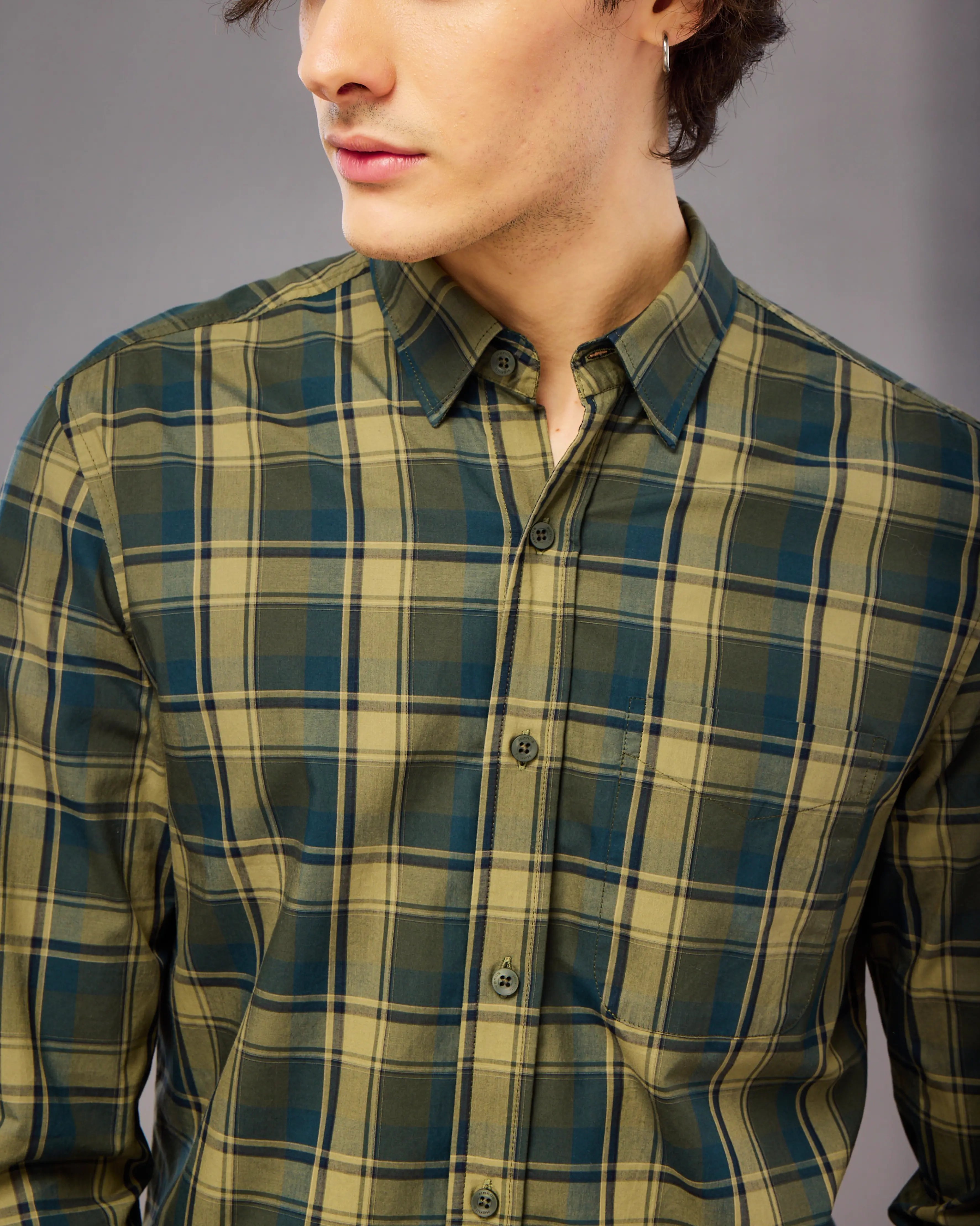 Green And Yellow Tartan Check Shirt