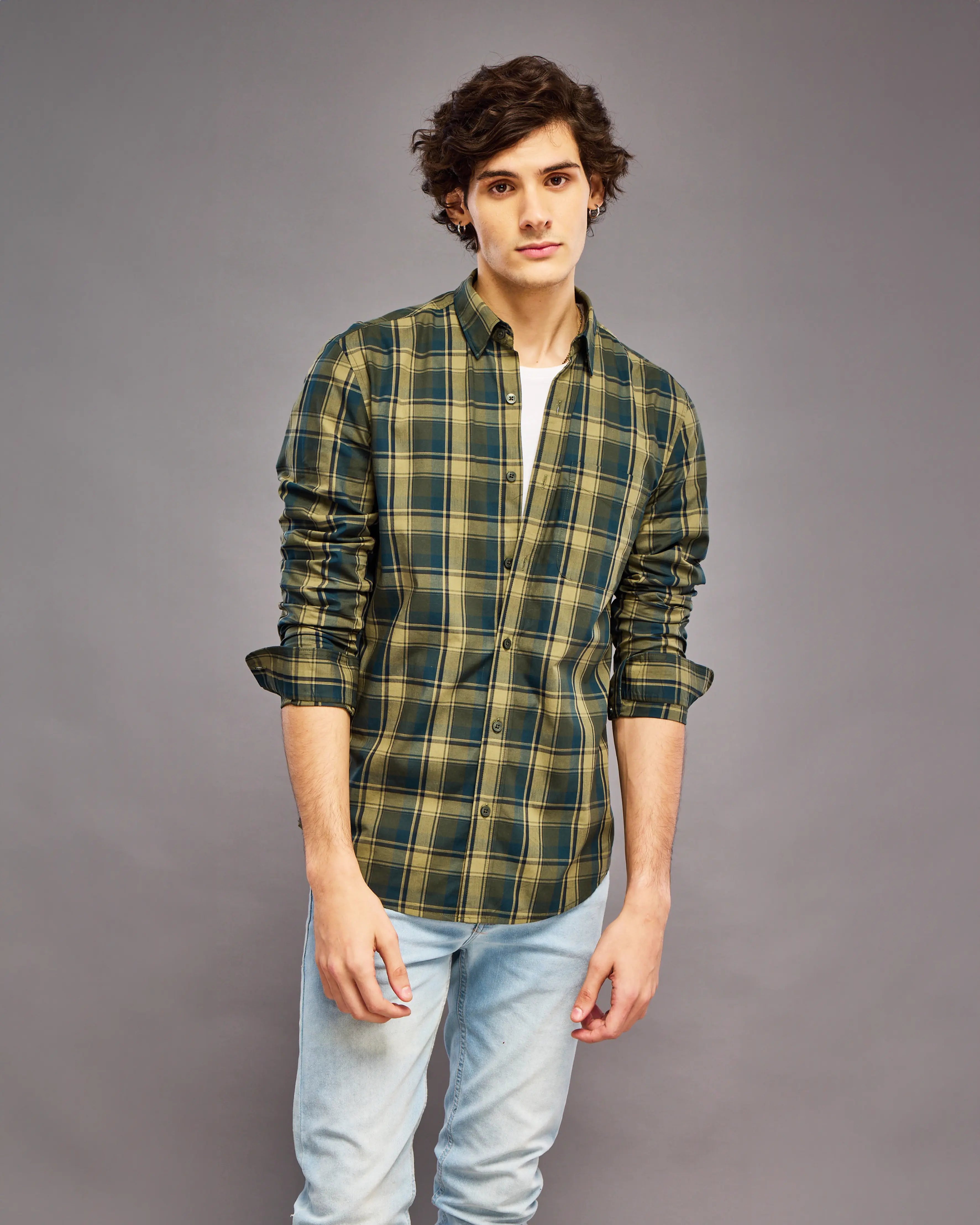 Green And Yellow Tartan Check Shirt