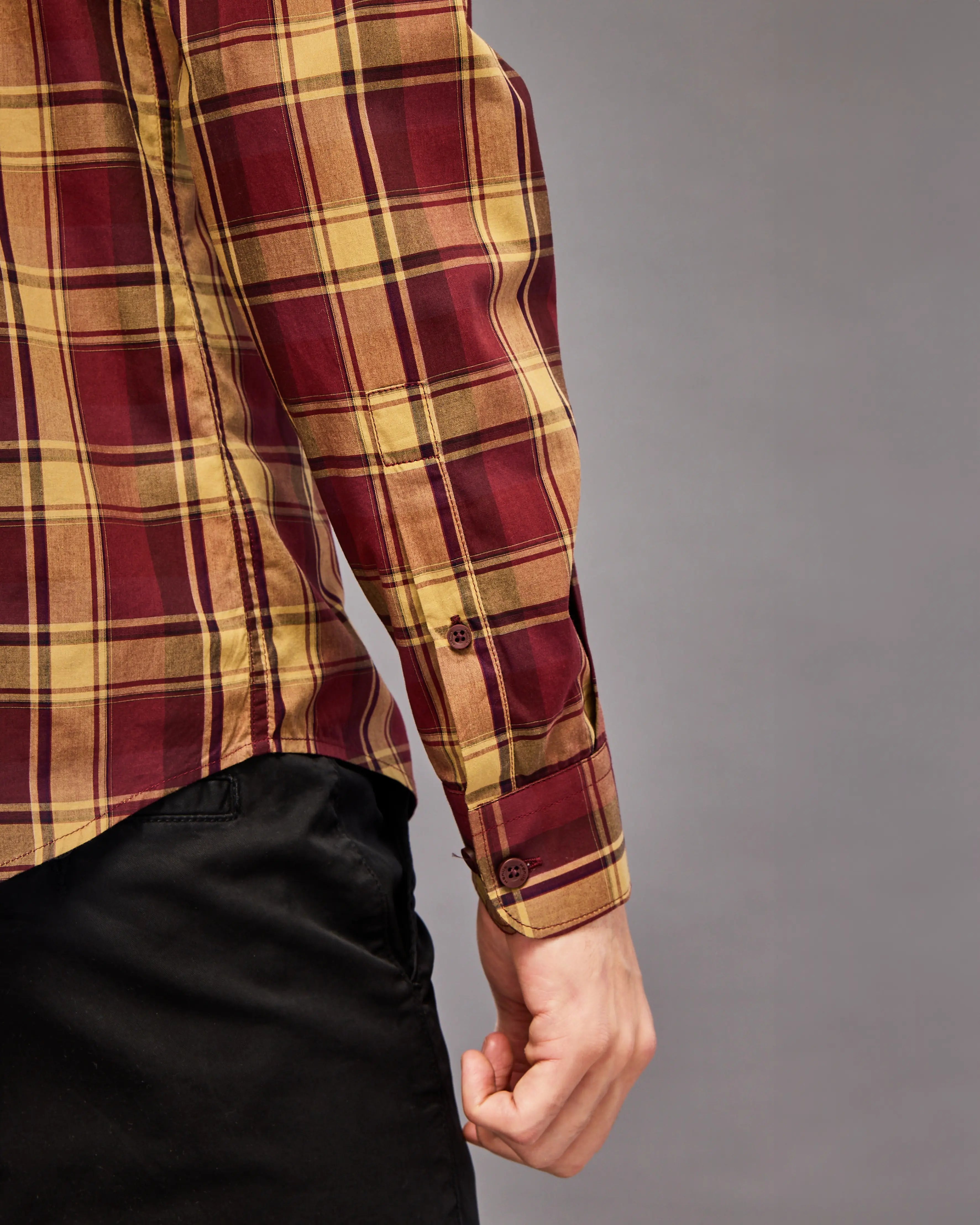 Maroon And Yellow Tartan Check Shirt