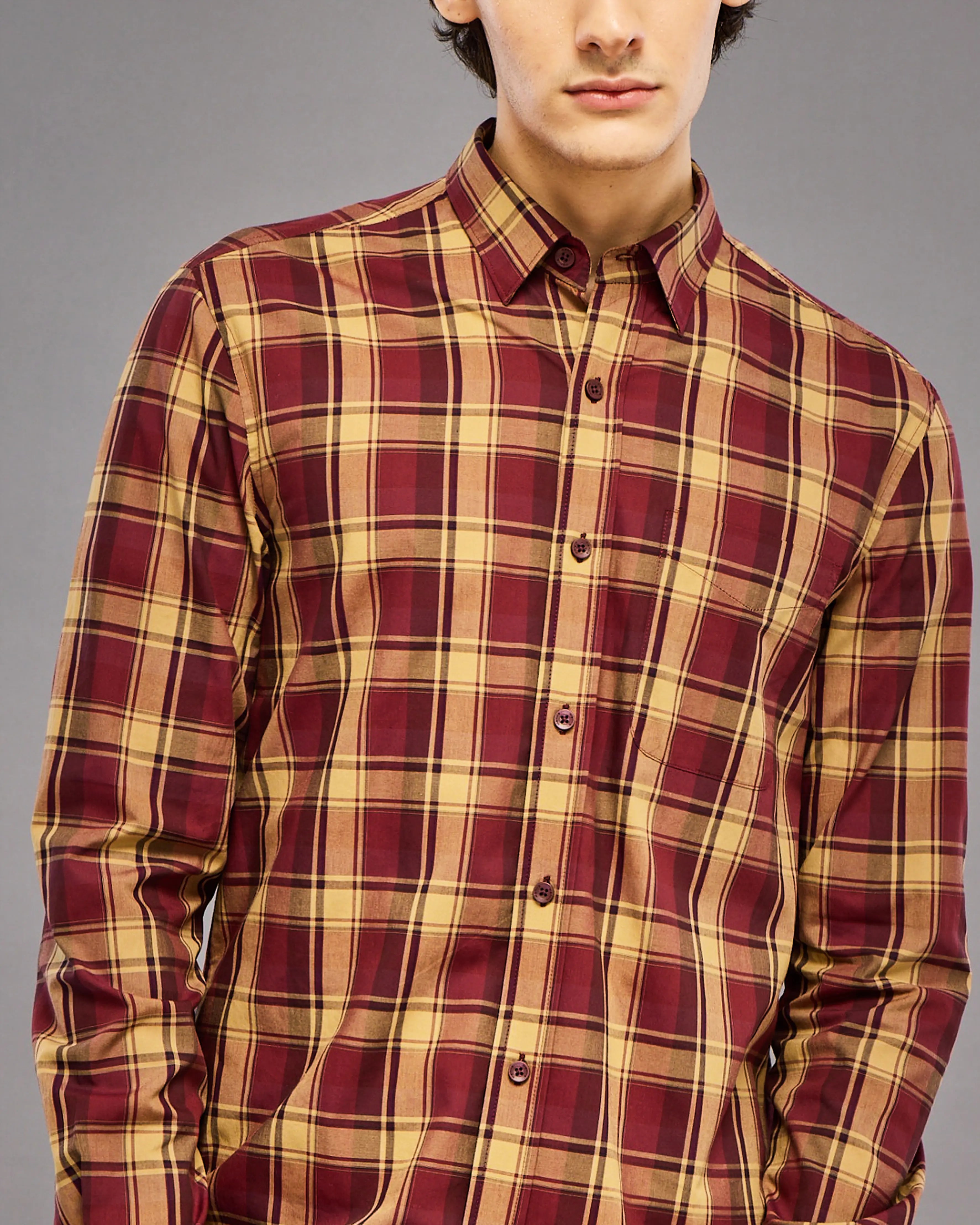 Maroon And Yellow Tartan Check Shirt