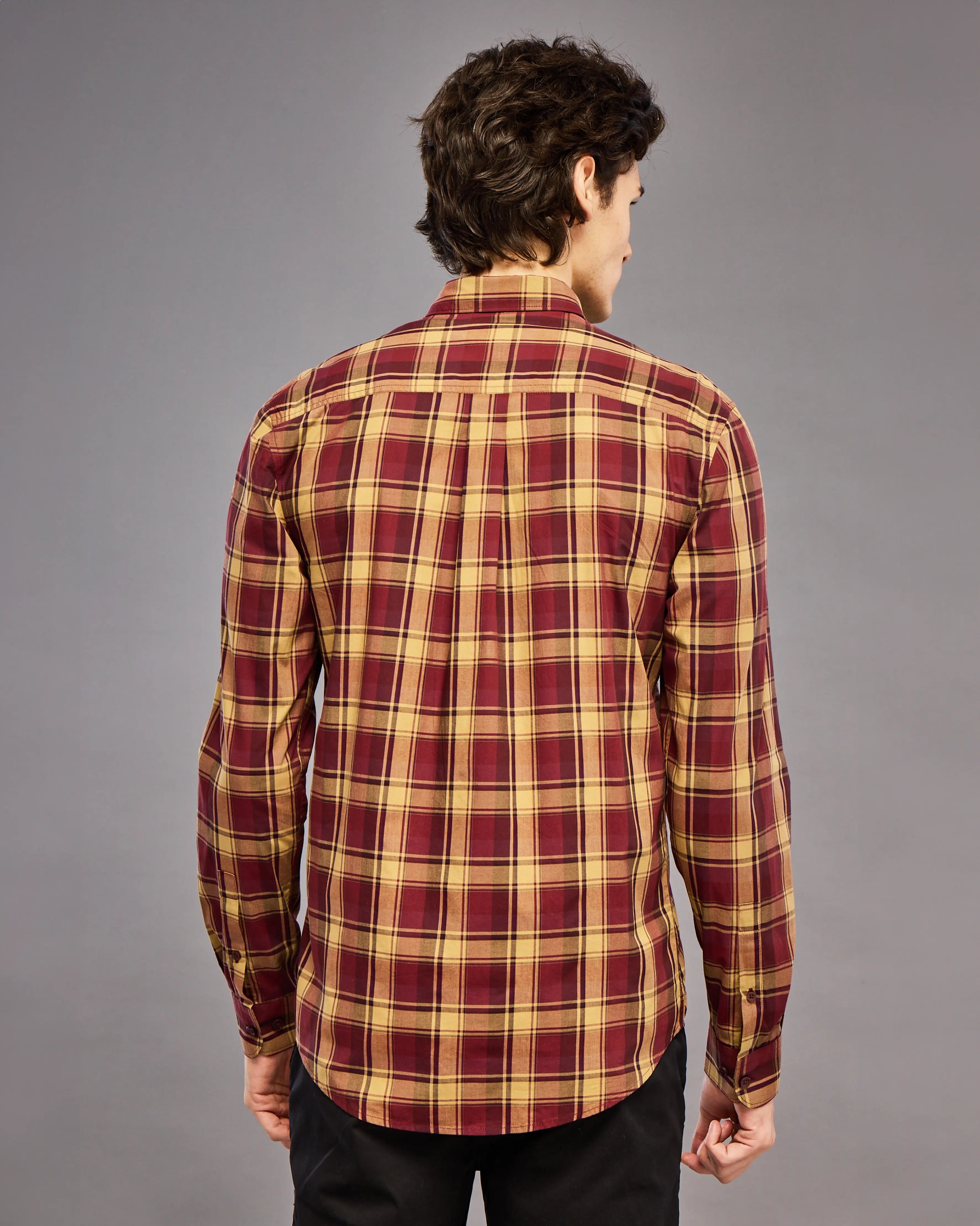 MAROON AND YELLOW TARTAN CHECK SHIRT