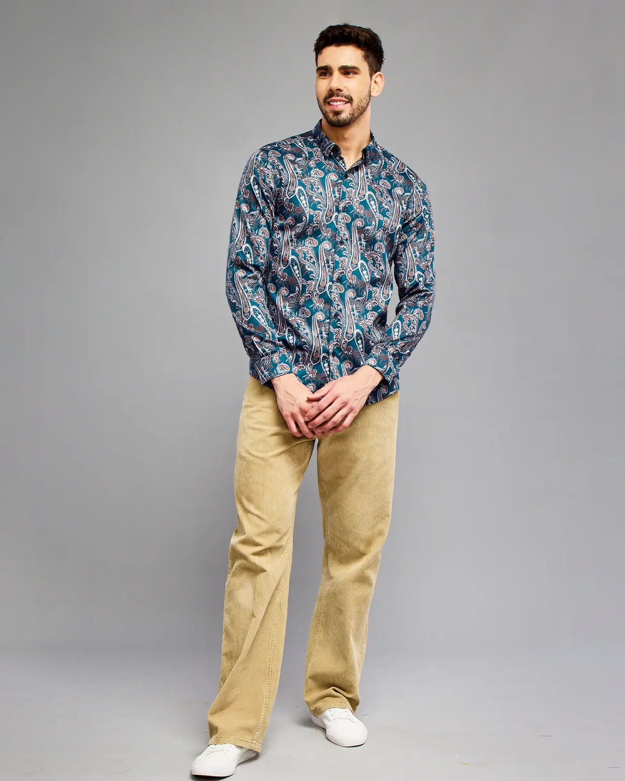 Navy Blue Paisley Print Shirt