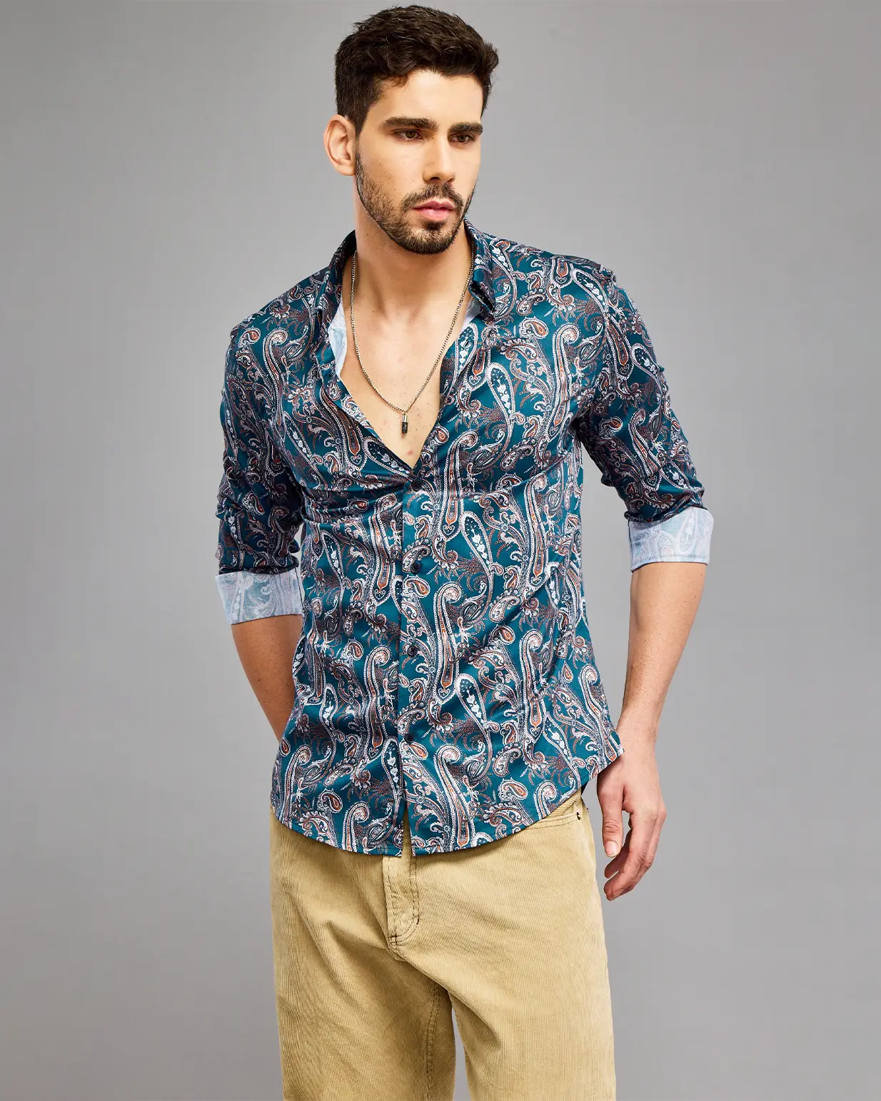 Navy Blue Paisley Print Shirt