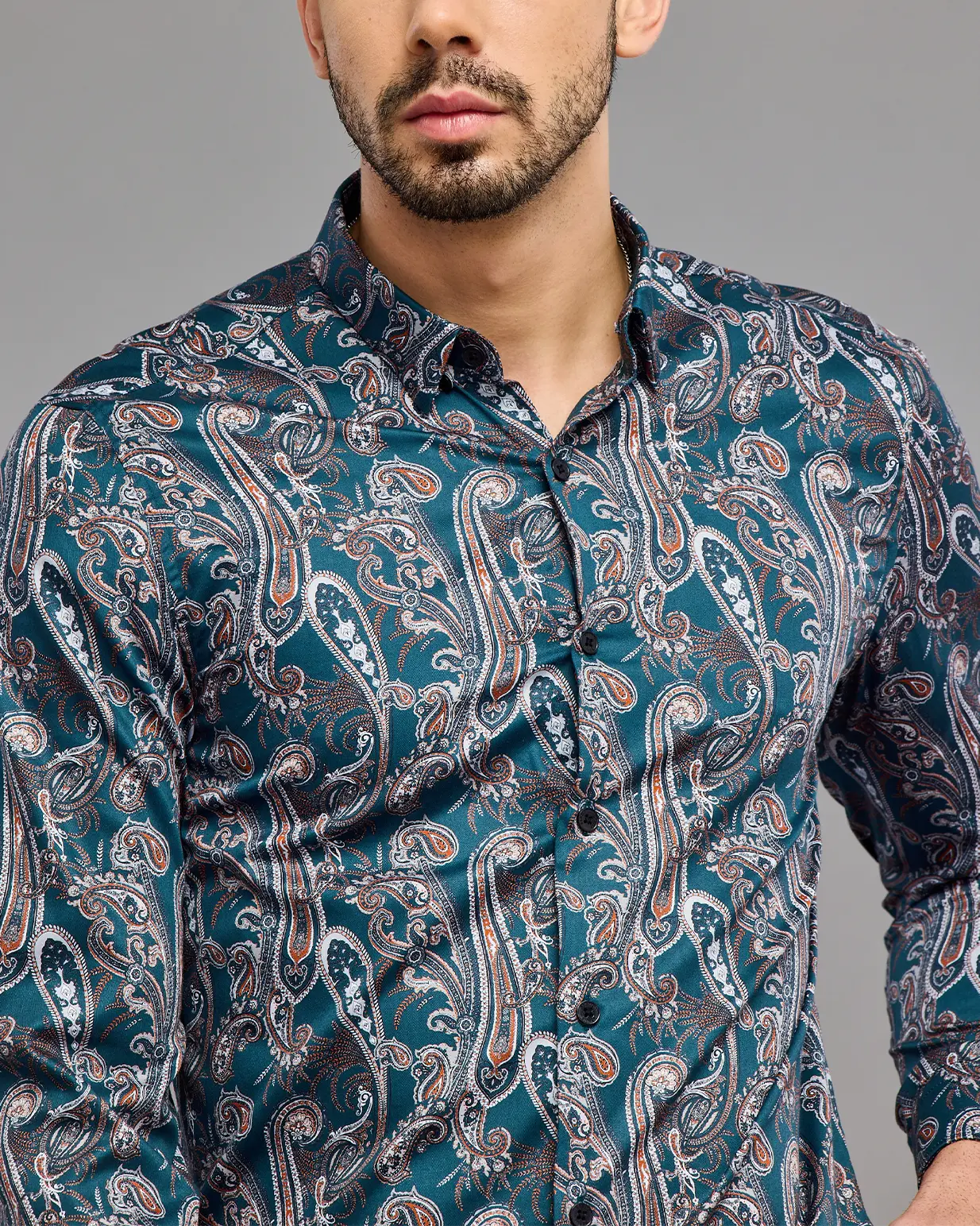 Navy Blue Paisley Print Shirt