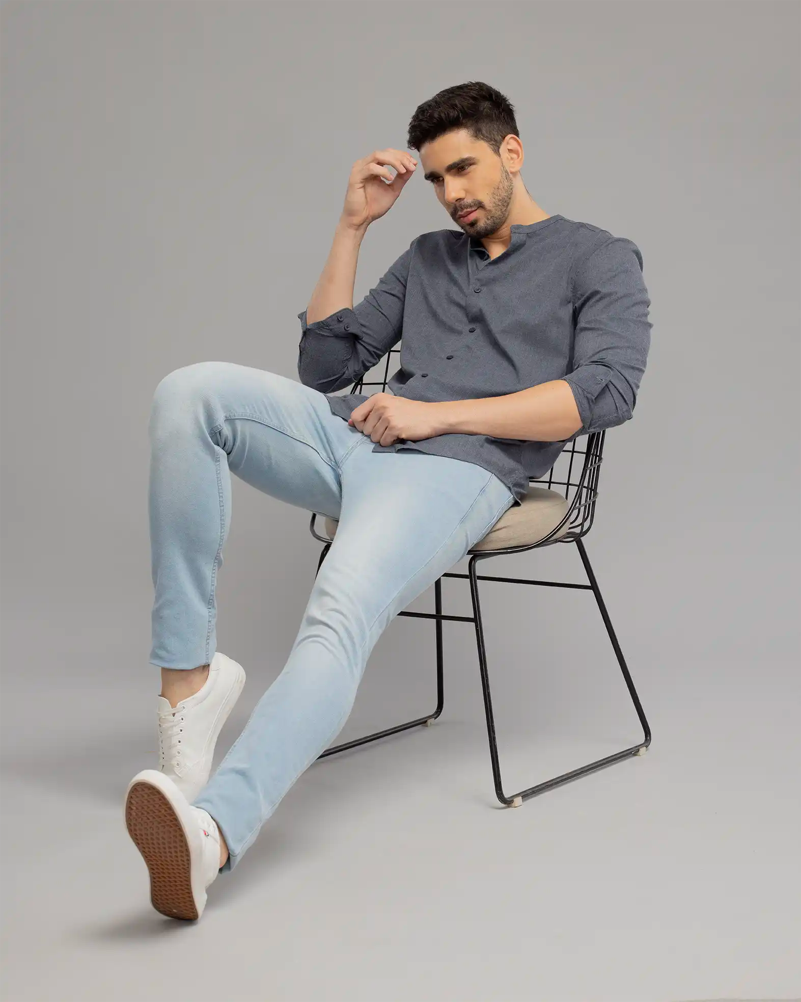 Aegean Blue Mandarin Collar Shirt