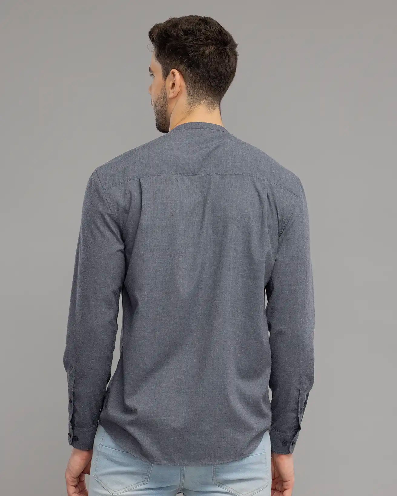 Aegean Blue Mandarin Collar Shirt