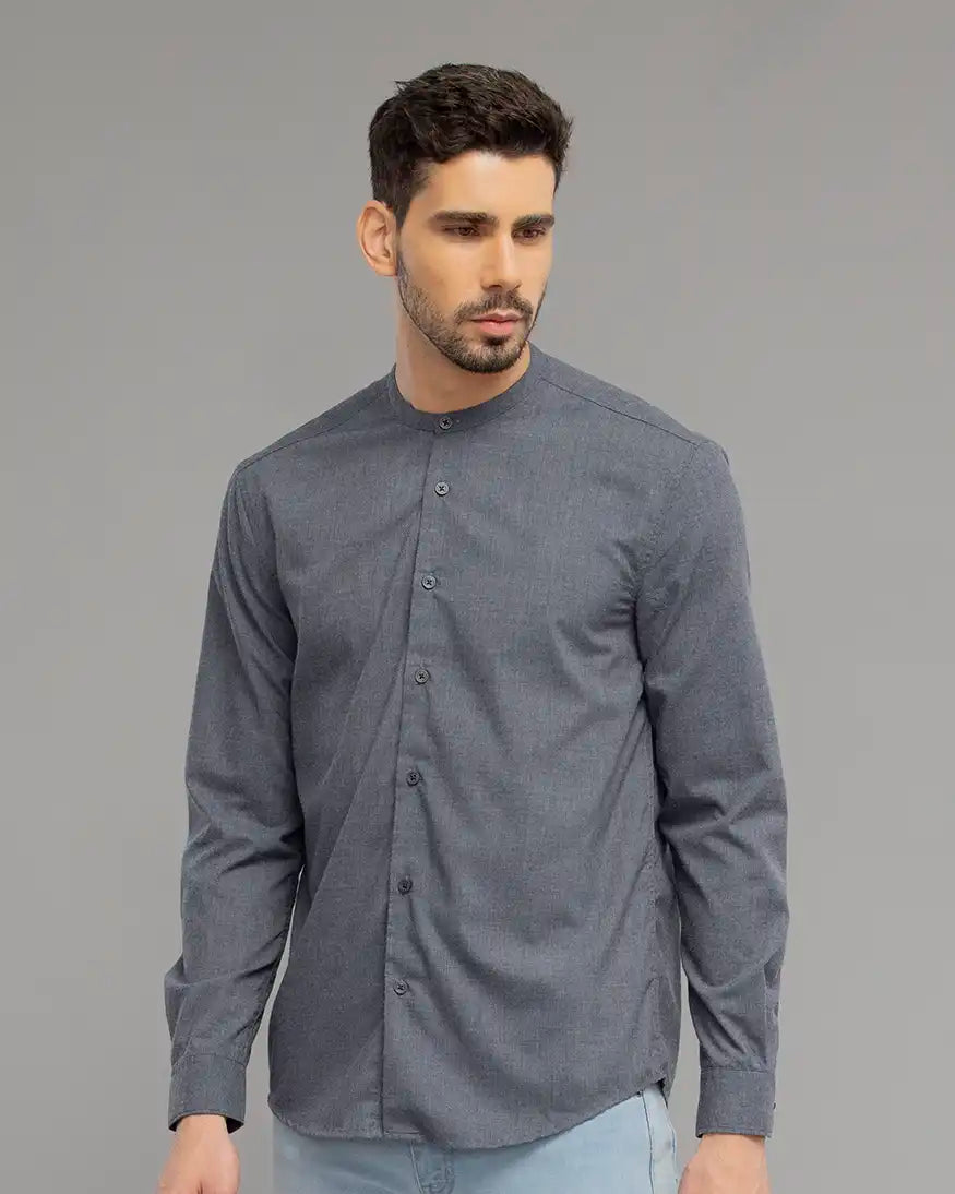 Aegean Blue Mandarin Collar Shirt