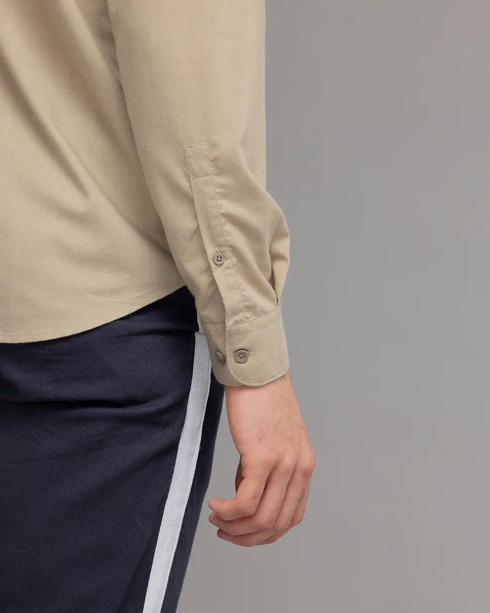 Cream Mandarin Collar Shirt