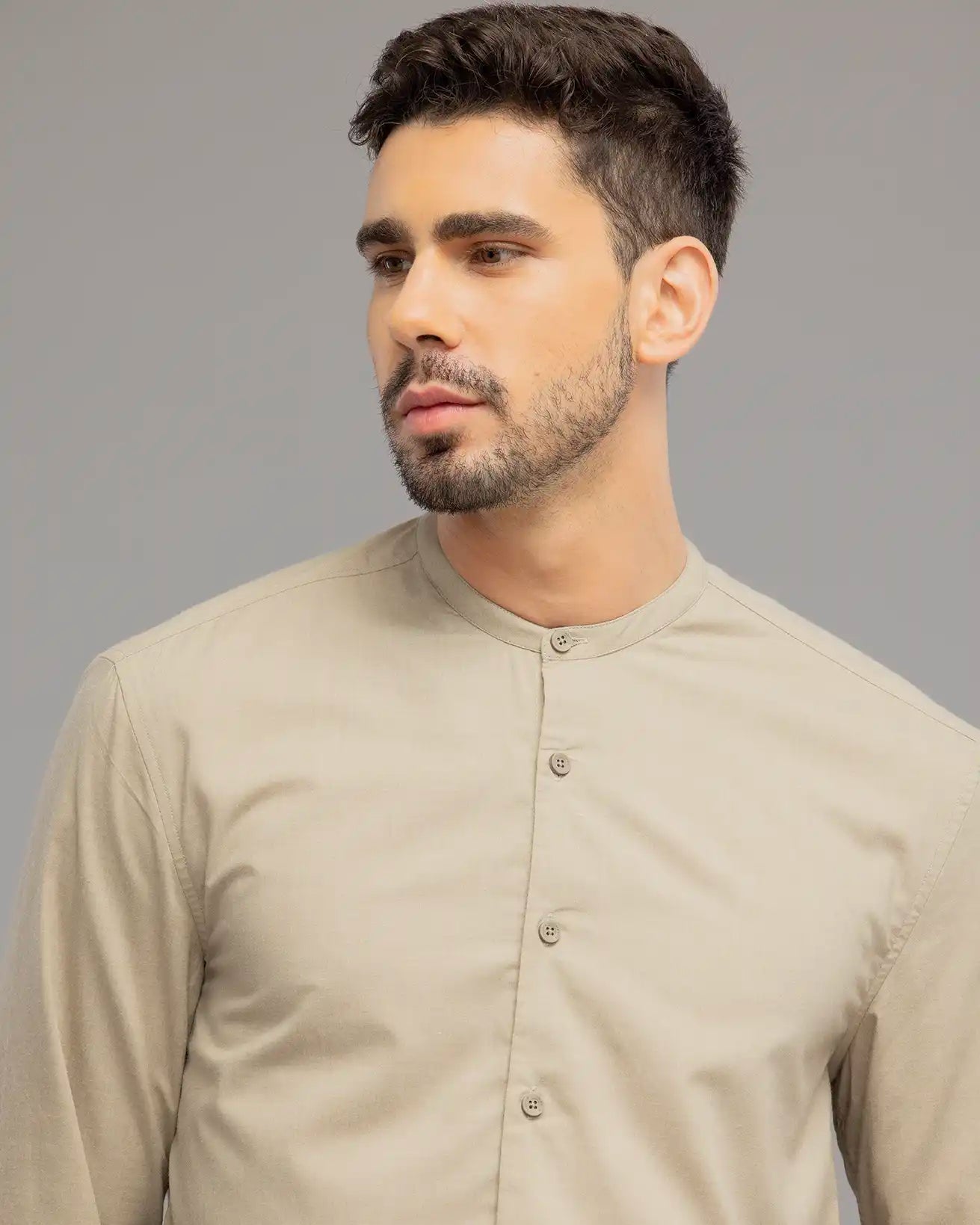 Cream Mandarin Collar Shirt