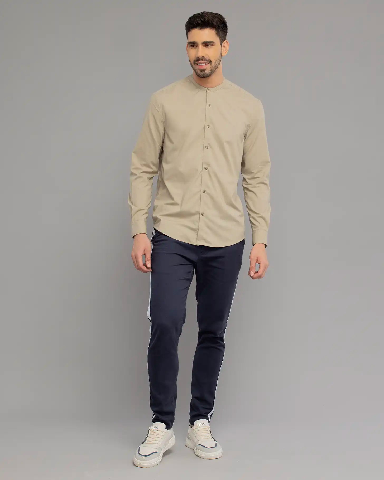 Cream Mandarin Collar Shirt