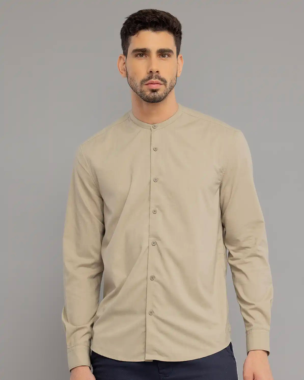 Cream Mandarin Collar Shirt