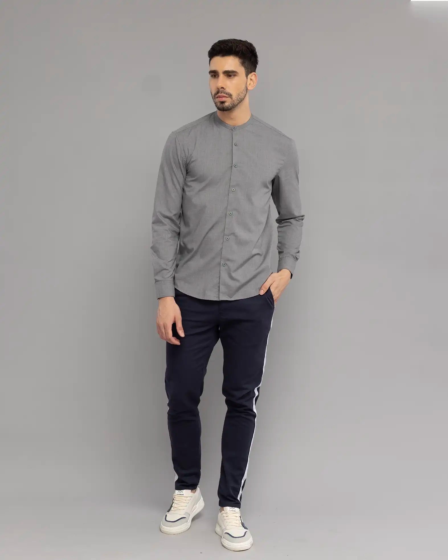Grey Mandarin Collar Shirt
