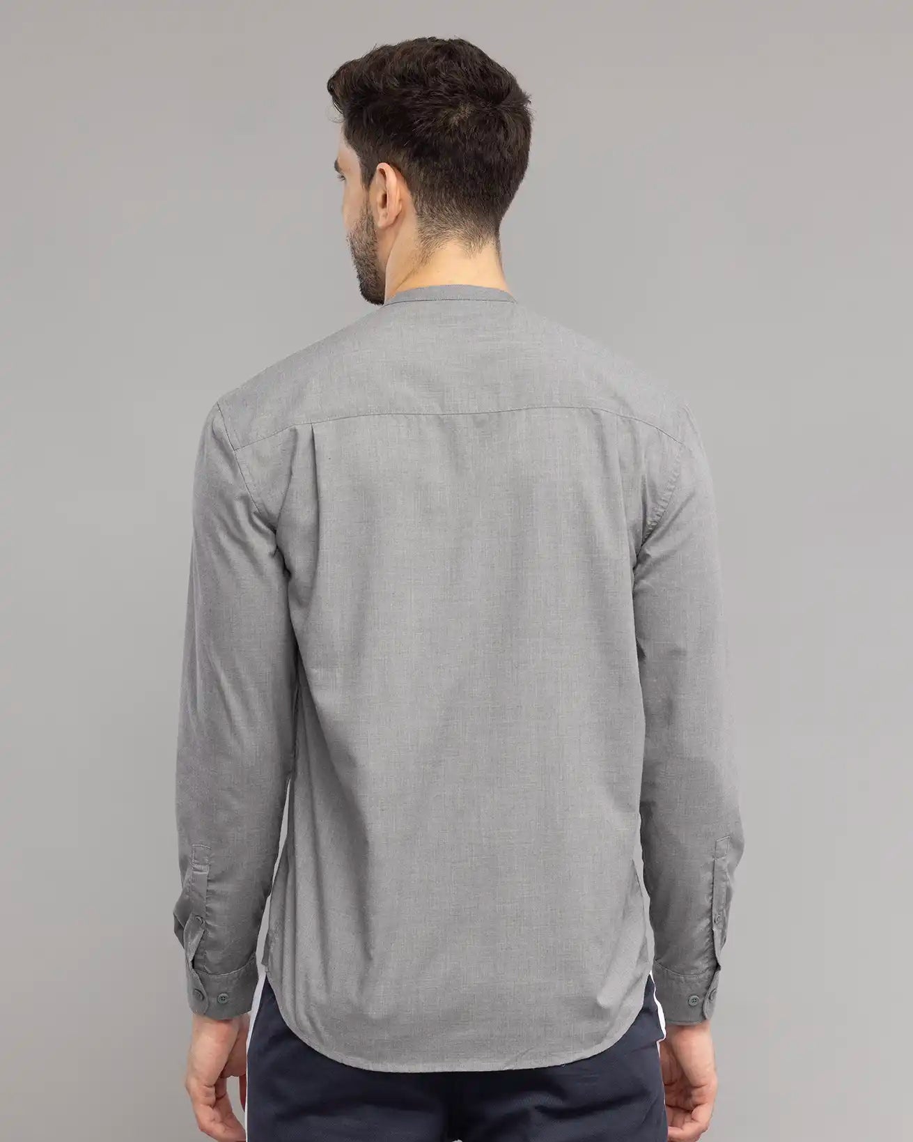 Grey Mandarin Collar Shirt