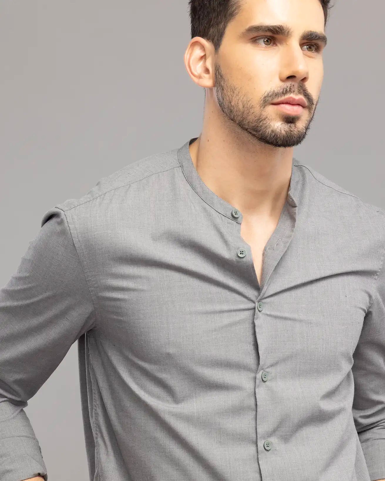 Grey Mandarin Collar Shirt