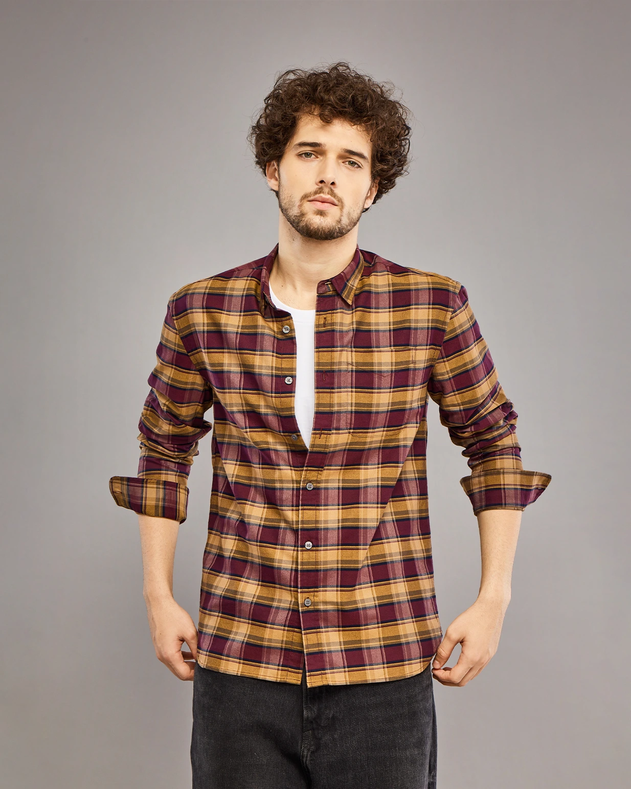 Maroon Plaid Check Shirt