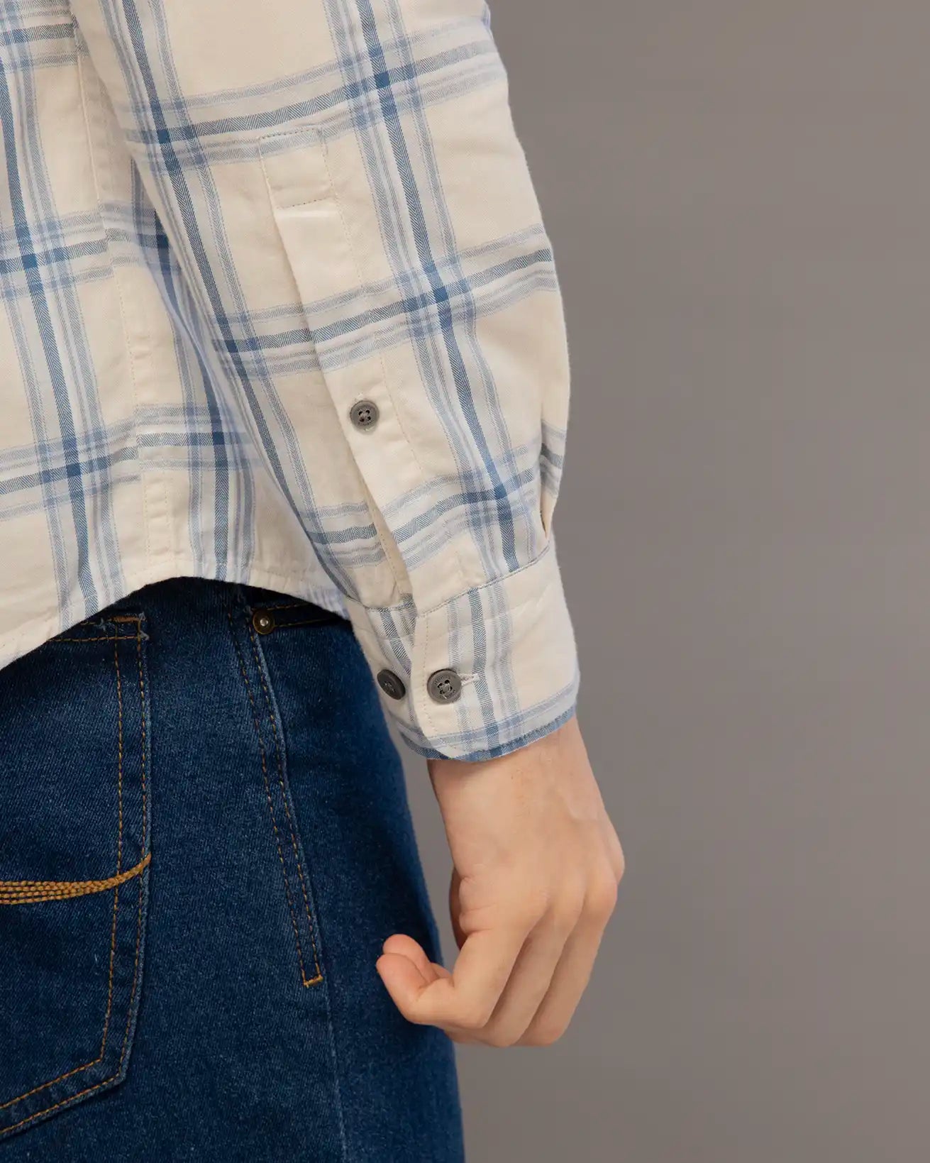 Cream And Blue Check Shirt