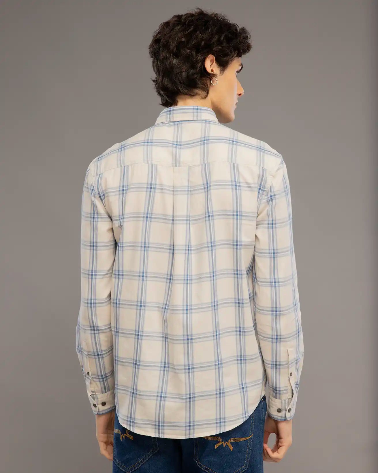 Cream And Blue Check Shirt