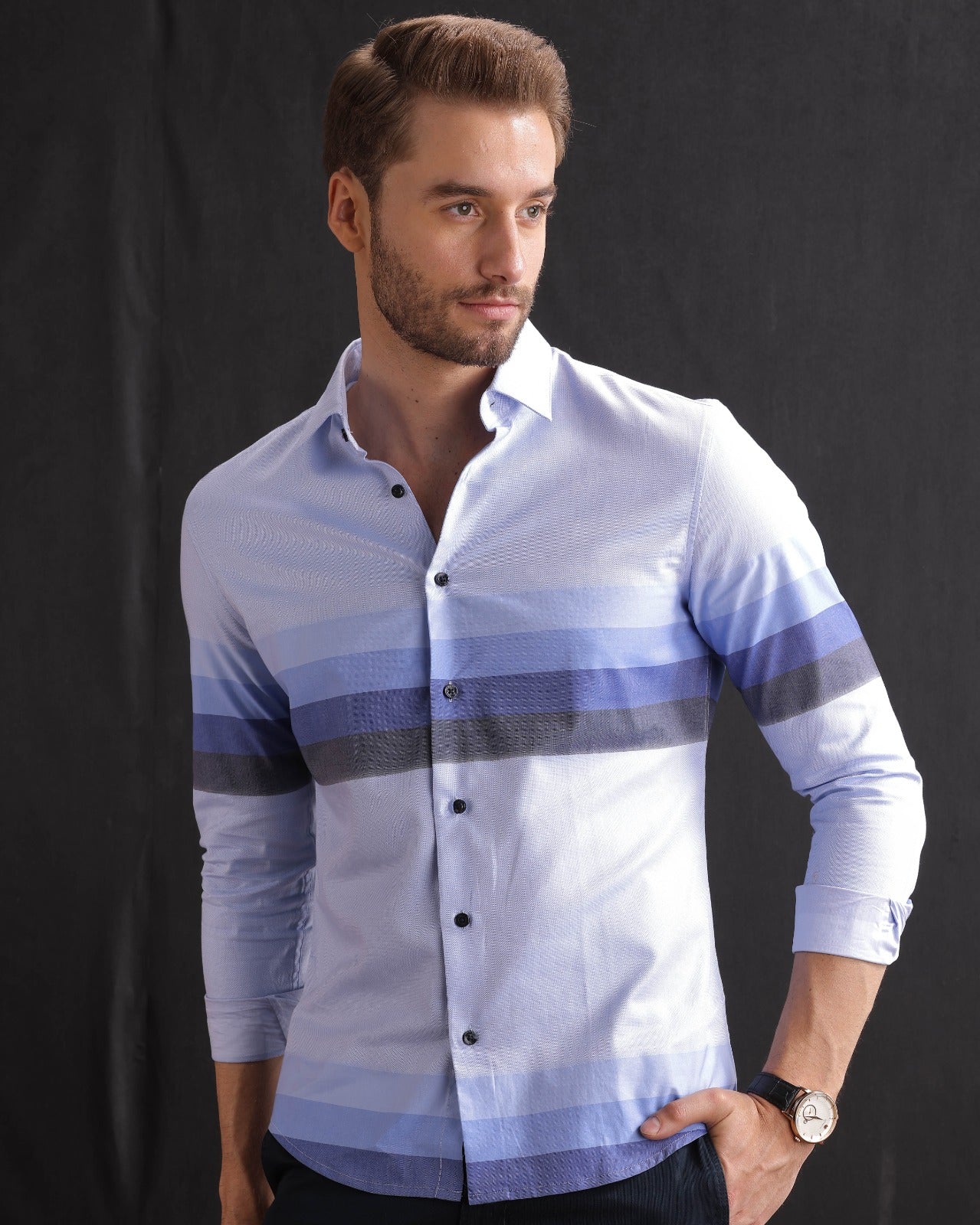 Blue Panel Stripe Shirt