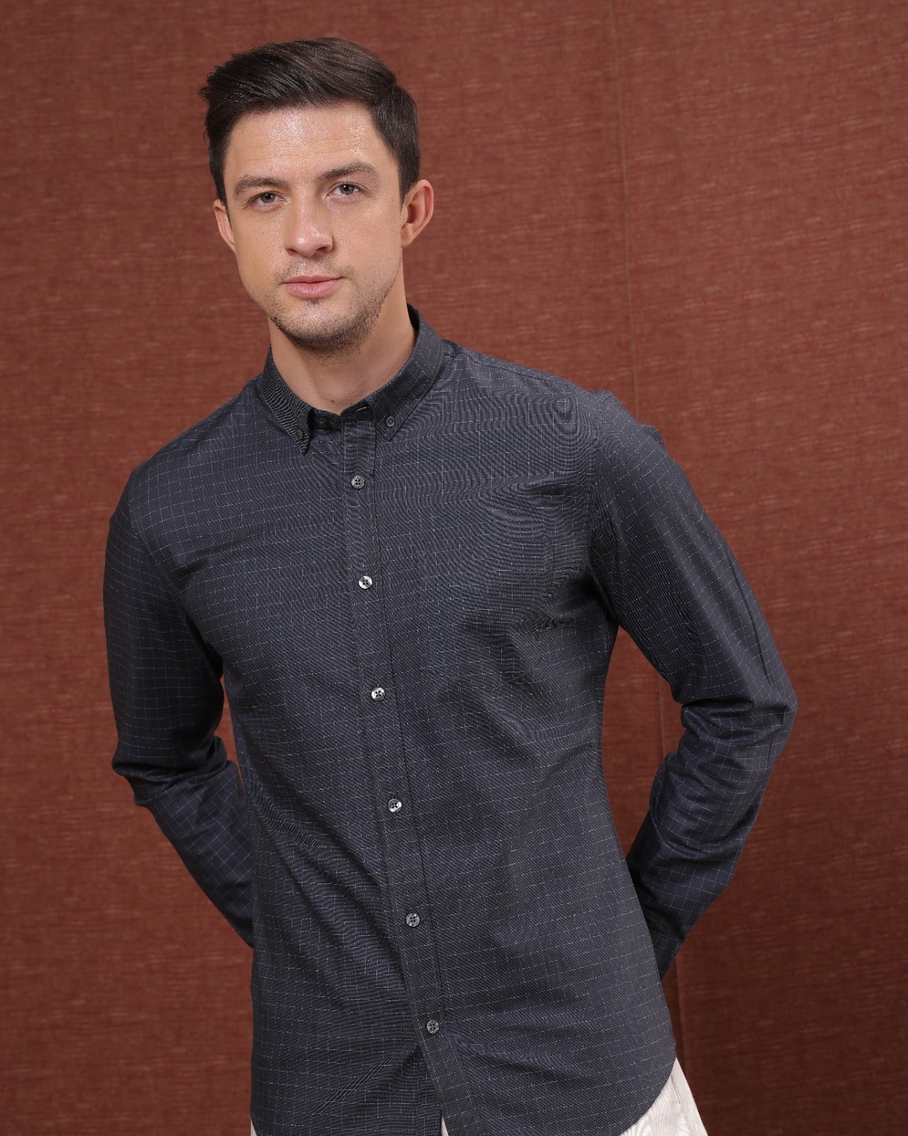 BLACK AND GREY CHECK SHIRT