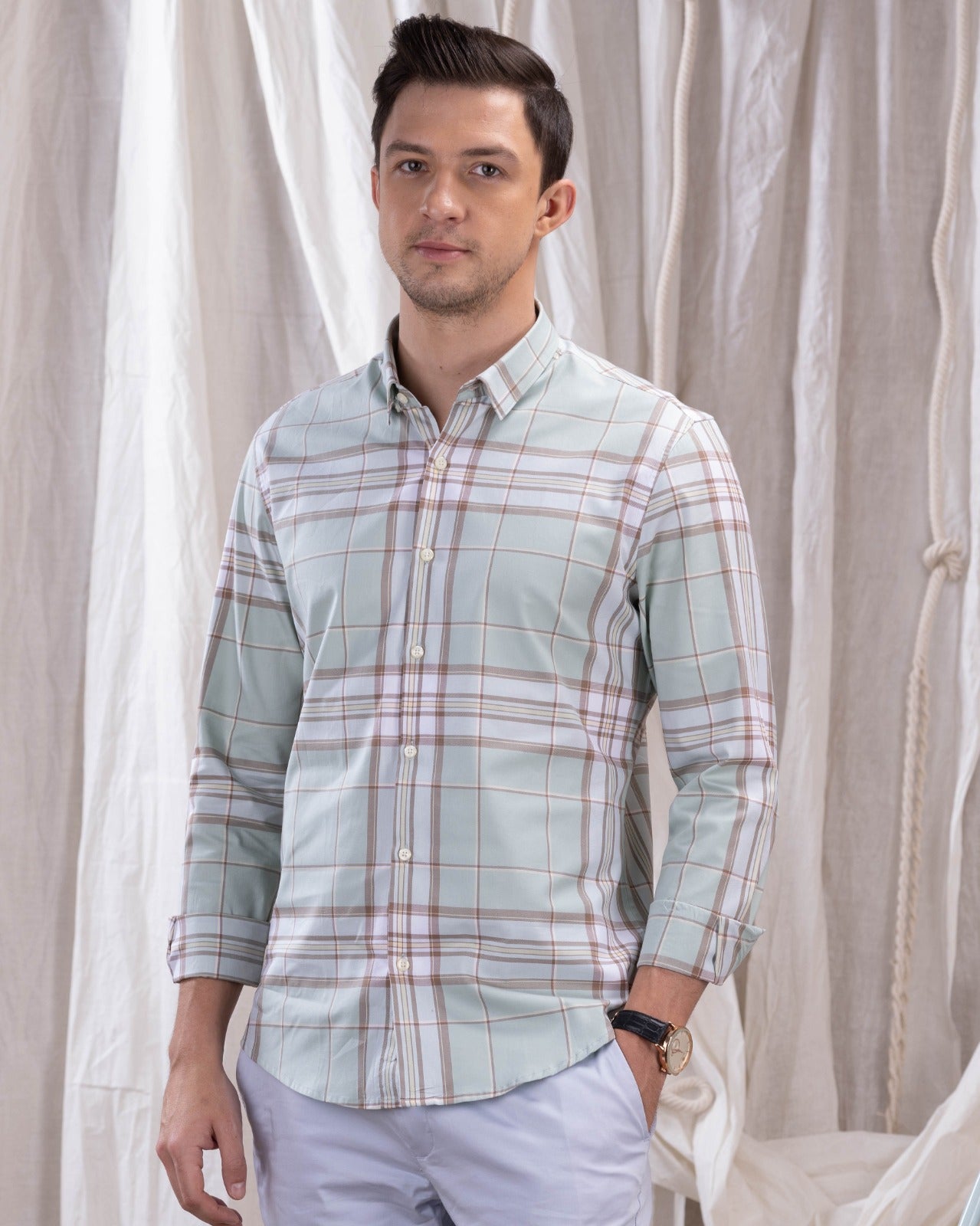 Pastel Green Box Check Shirt