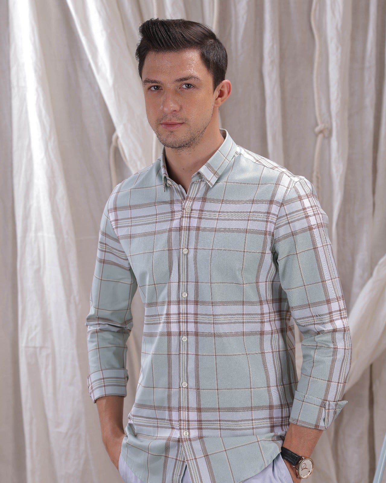 Pastel Green Box Check Shirt